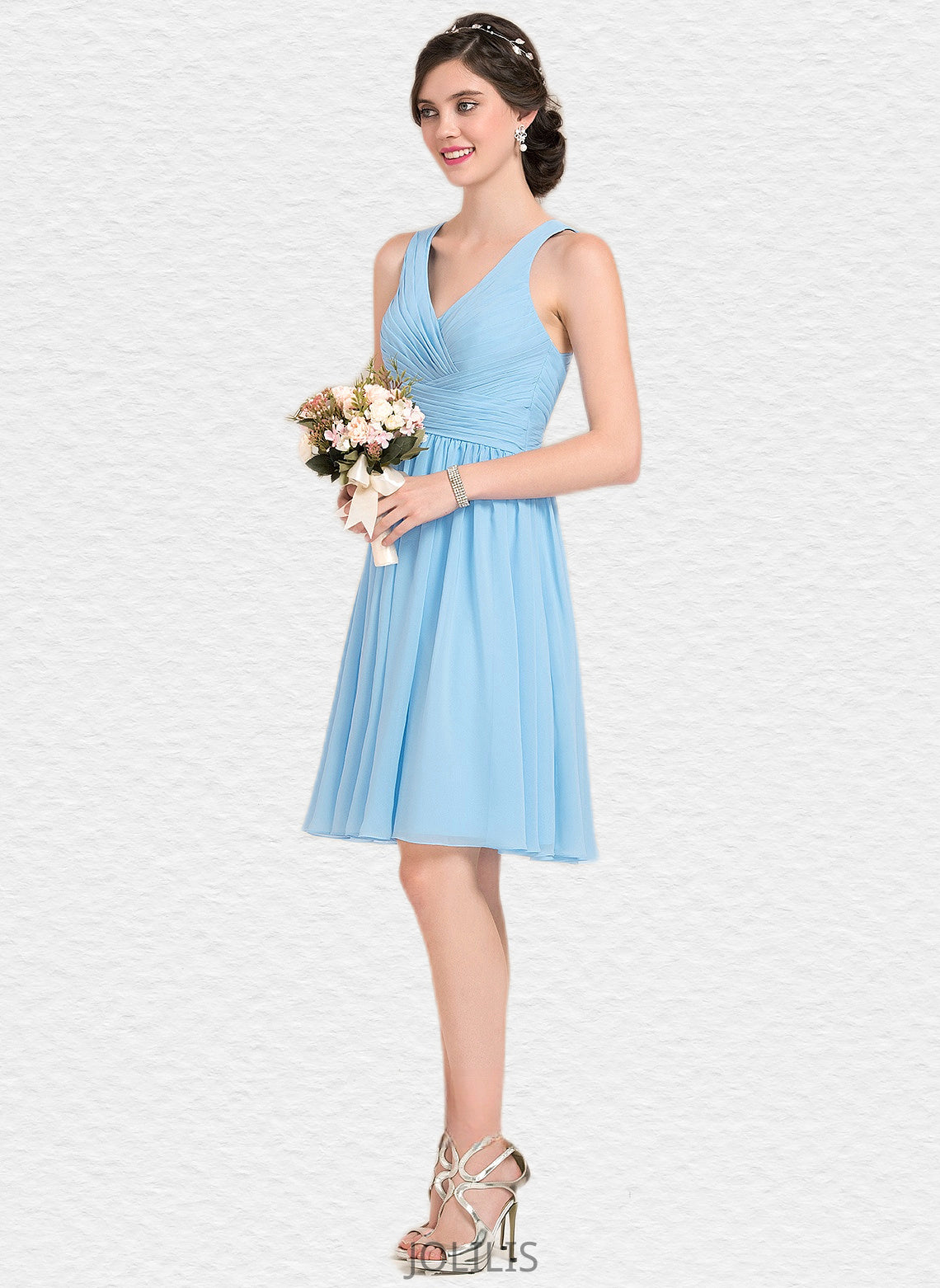 Lillie A-line V-Neck Knee-Length Chiffon Homecoming Dress With Ruffle HIP0025703