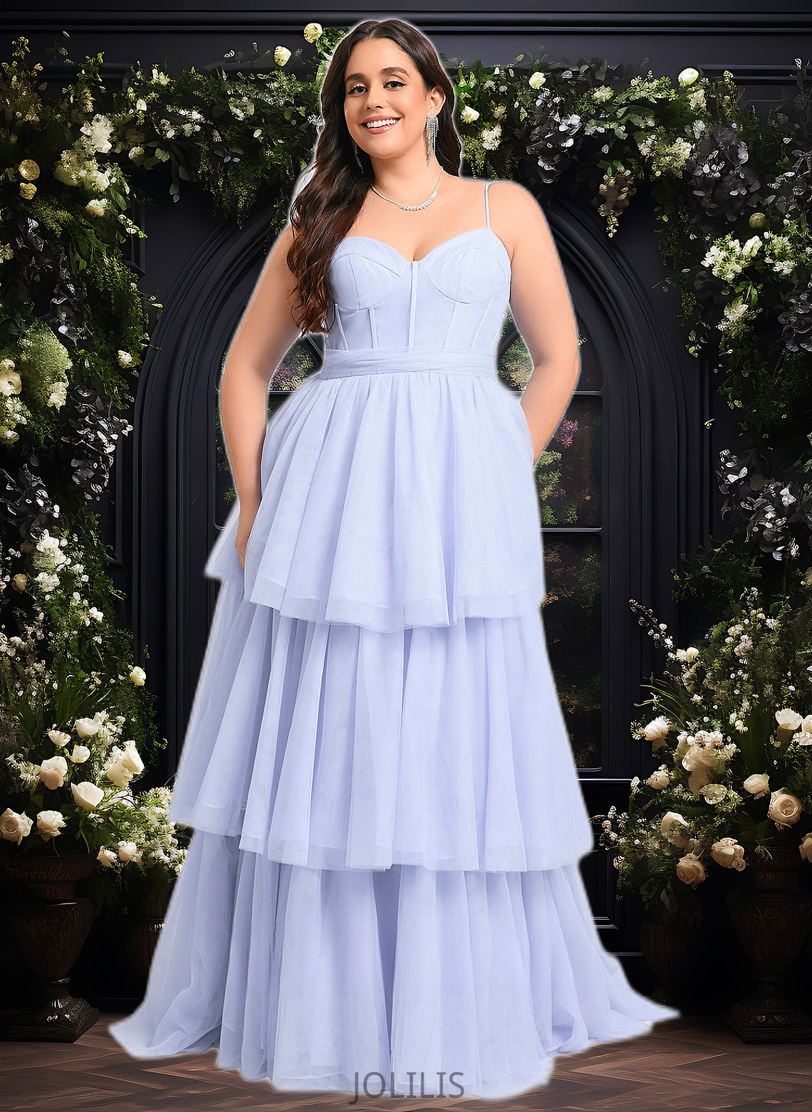 Alyson Ball-Gown/Princess Sweetheart Sweep Train Tulle Prom Dresses With Bow HIP0025843