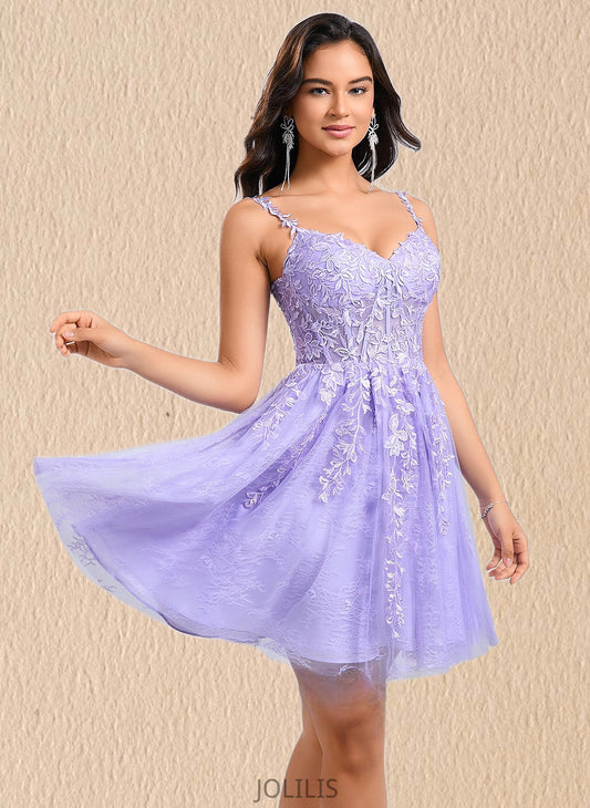 Aliana A-line V-Neck Short Tulle Lace Homecoming Dress HIP0025640