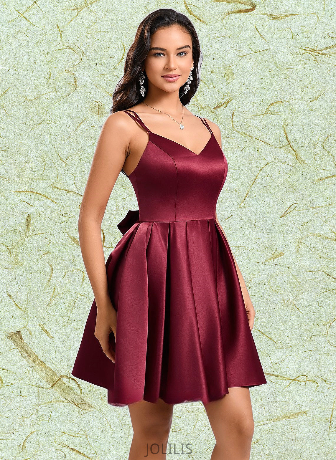 Shiloh Ball-Gown/Princess V-Neck Short Satin Homecoming Dress With Bow HIP0025662