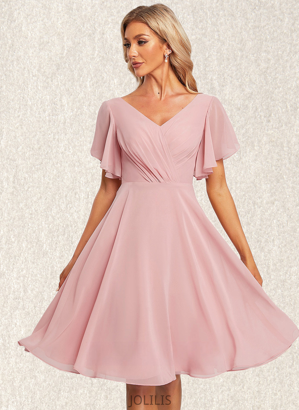 Leslie A-line V-Neck Knee-Length Chiffon Homecoming Dress HIP0025702