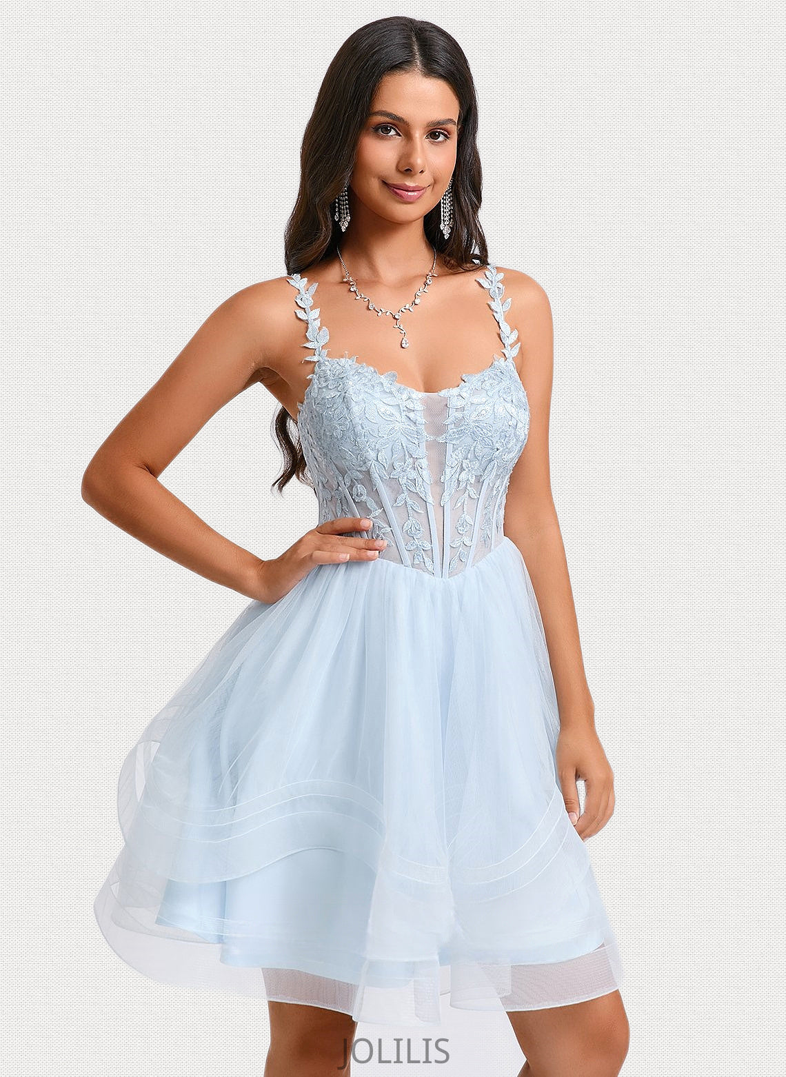 Anahi Ball-Gown/Princess Scoop Short Tulle Homecoming Dress With Appliques Lace HIP0025659