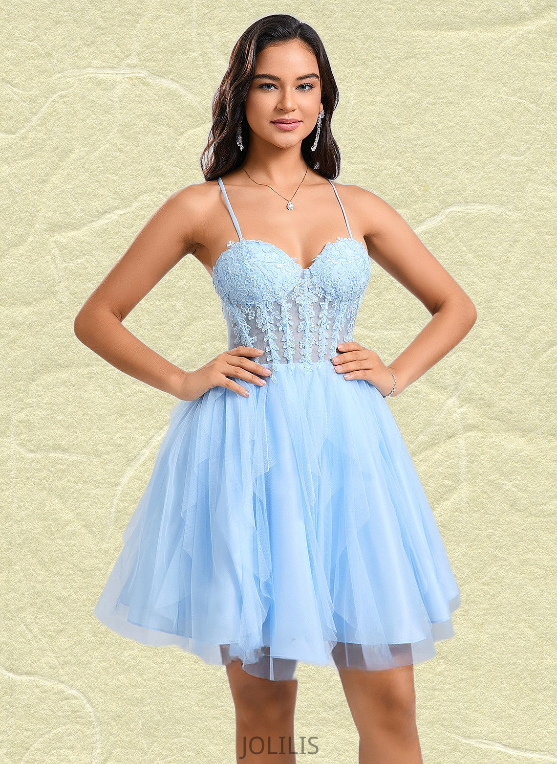 Madge Ball-Gown/Princess Sweetheart Short Lace Tulle Homecoming Dress With Ruffle HIP0025707