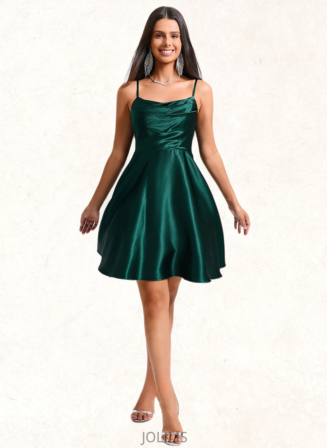 Emelia A-line Cowl Short Stretch Satin Homecoming Dress HIP0025664