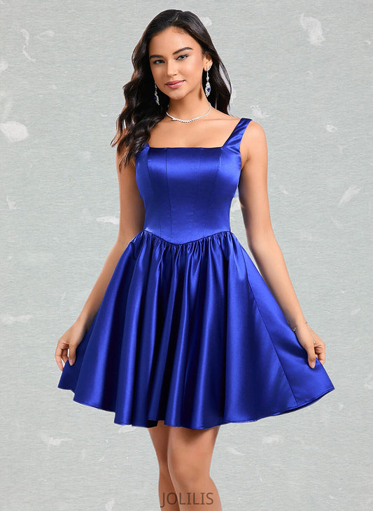 Ashly A-line Square Short Satin Homecoming Dress With Bow HIP0025672