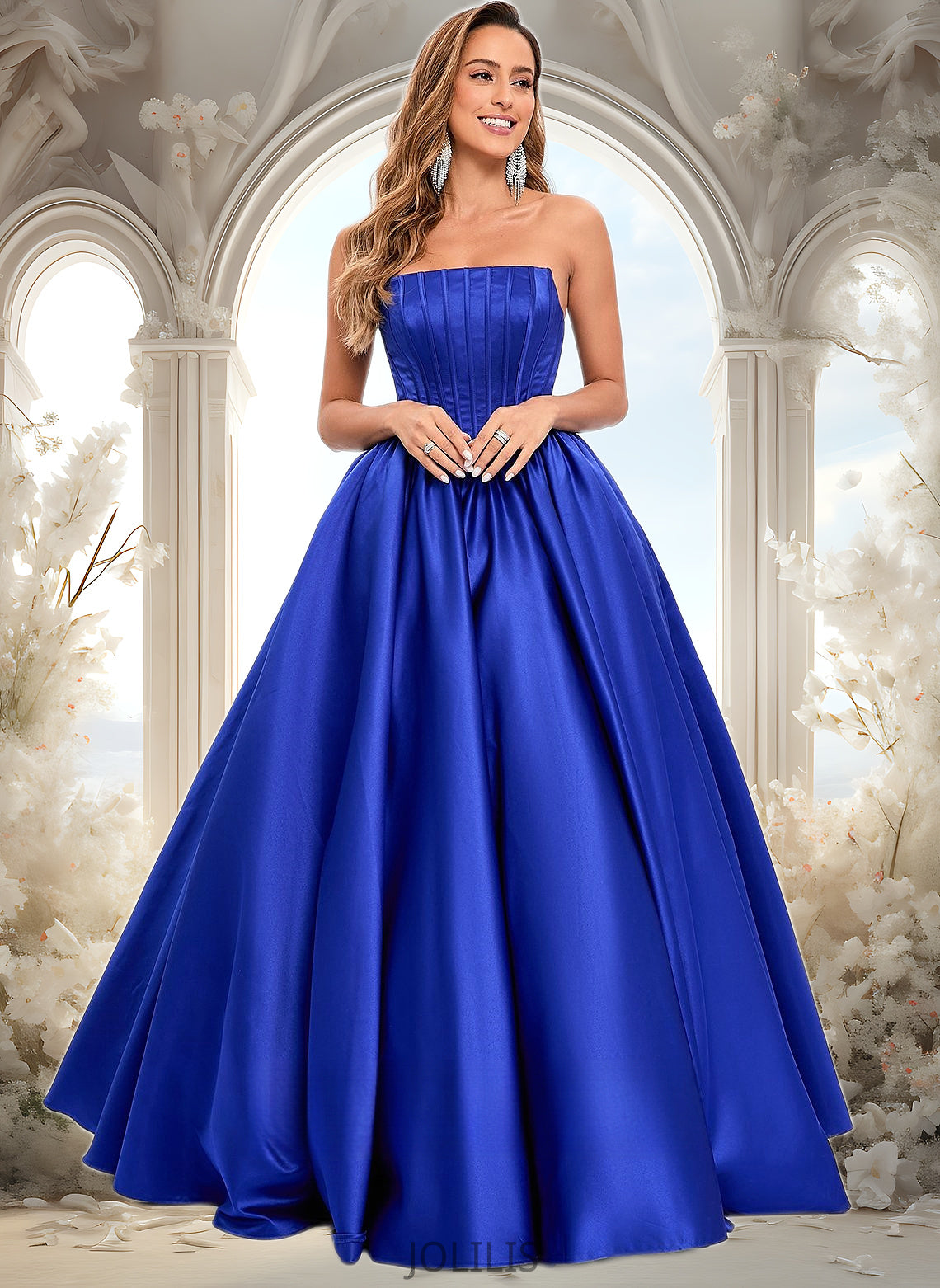 Cindy Ball-Gown/Princess Straight Floor-Length Satin Prom Dresses HIP0025831