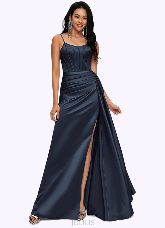 Malia Sheath/Column Scoop Floor-Length Satin Prom Dresses HIP0022196