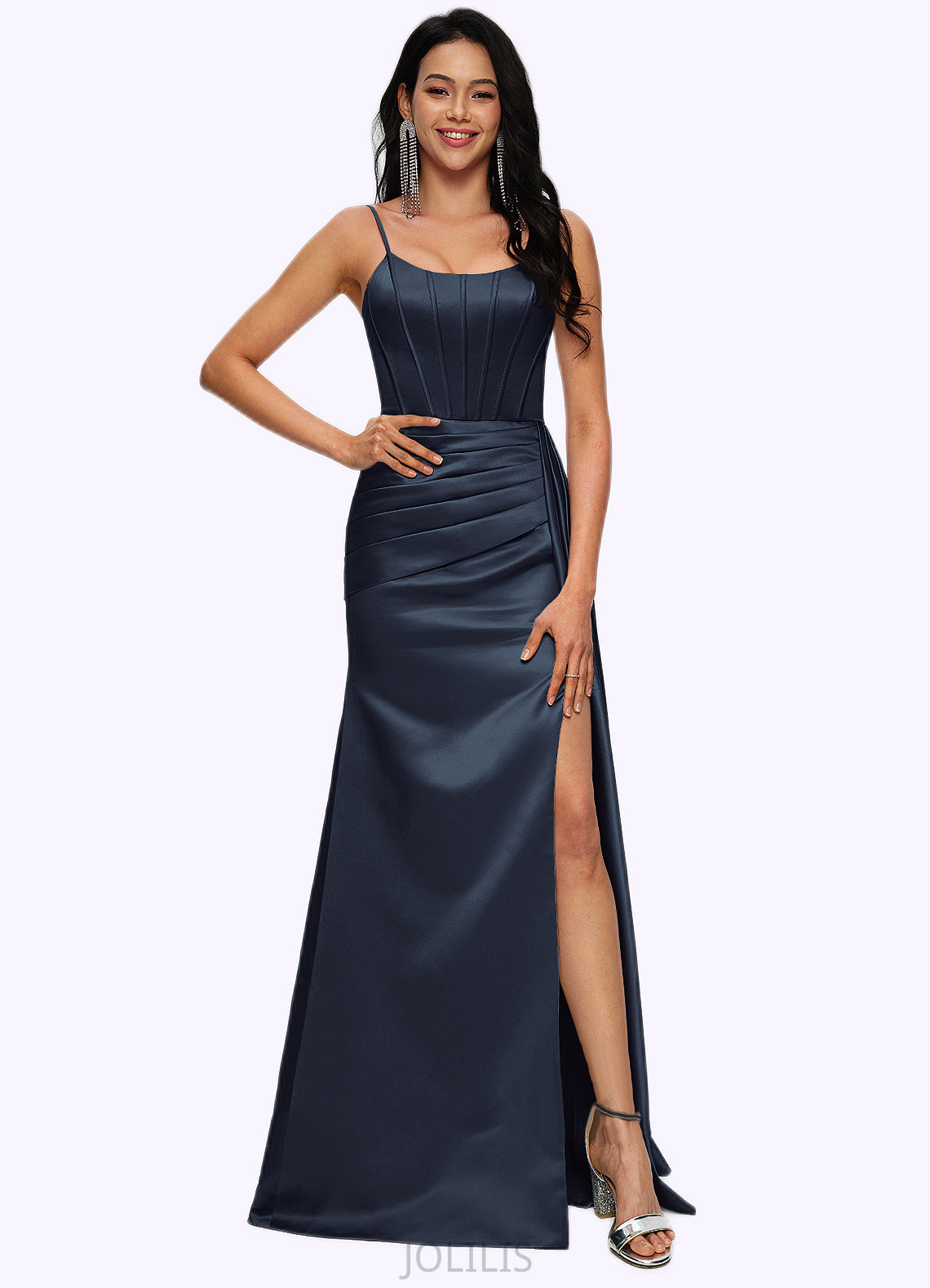 Malia Sheath/Column Scoop Floor-Length Satin Prom Dresses HIP0022196