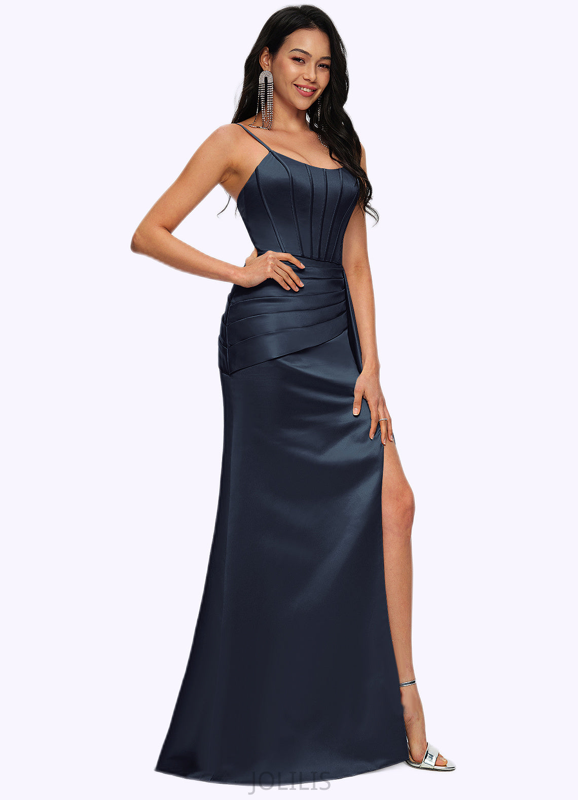 Malia Sheath/Column Scoop Floor-Length Satin Prom Dresses HIP0022196