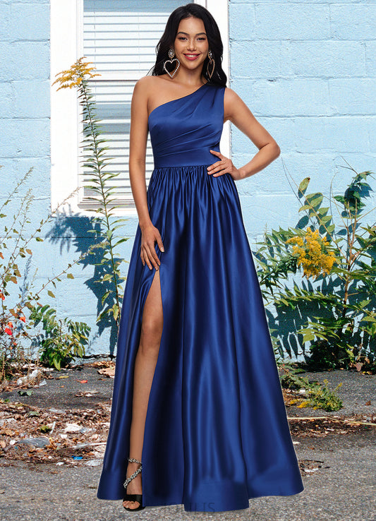 Payten Ball-Gown/Princess One Shoulder Floor-Length Satin Prom Dresses HIP0022201