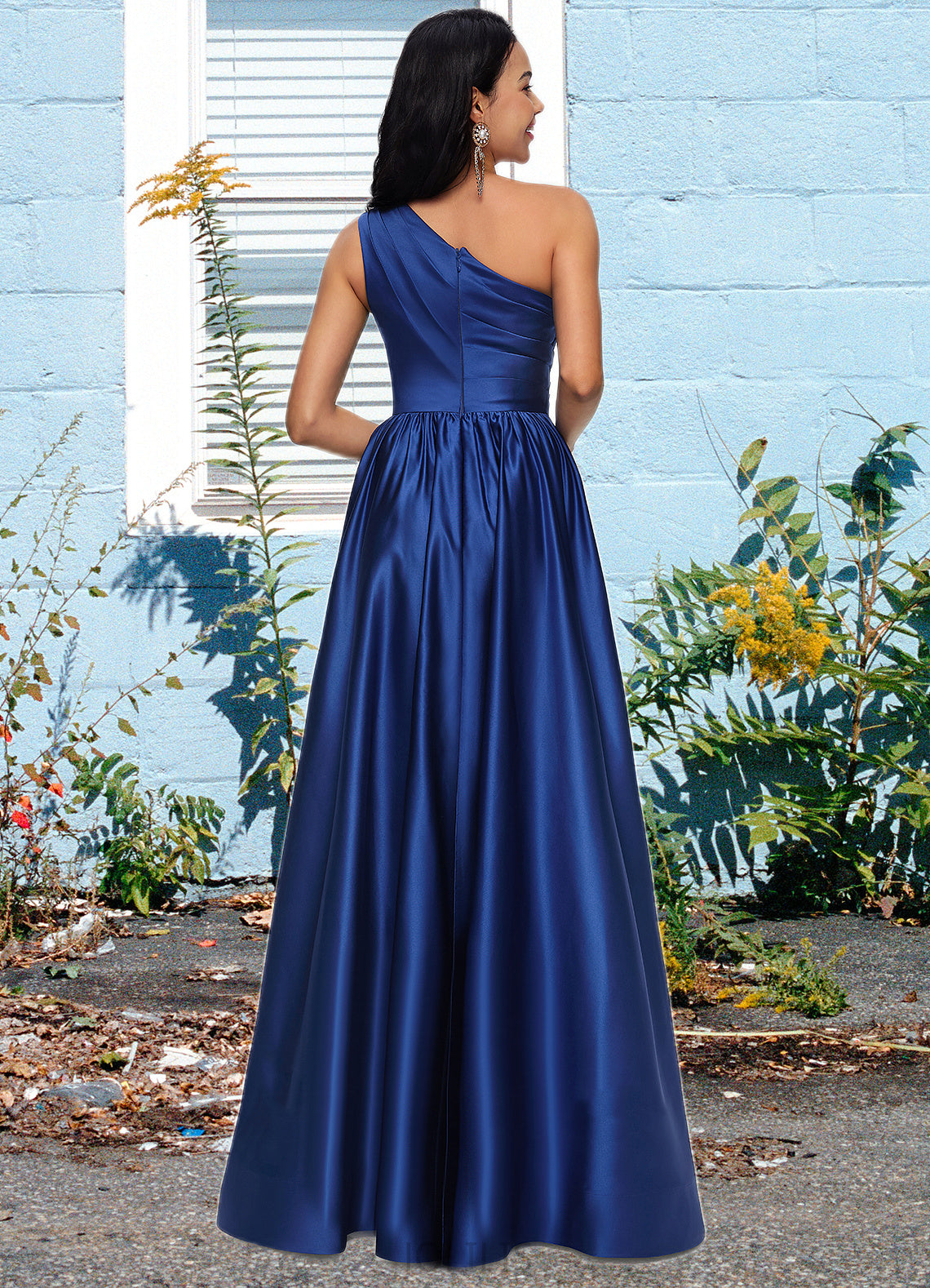 Payten Ball-Gown/Princess One Shoulder Floor-Length Satin Prom Dresses HIP0022201