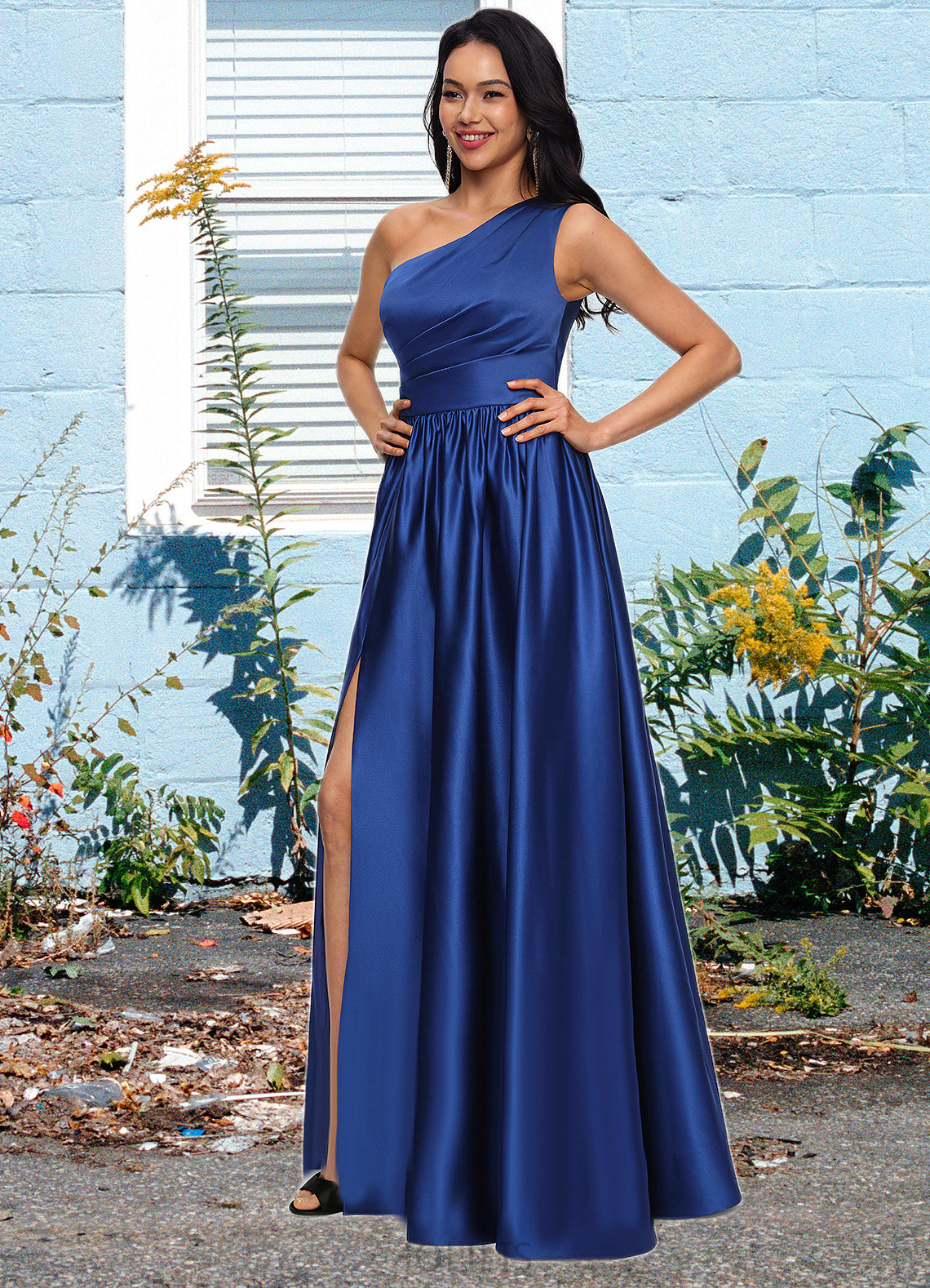 Payten Ball-Gown/Princess One Shoulder Floor-Length Satin Prom Dresses HIP0022201