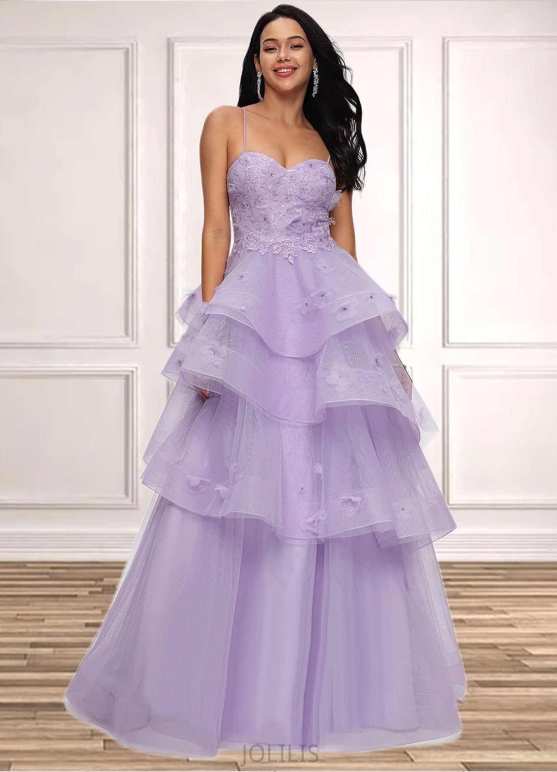 Cassandra Ball-Gown/Princess Sweetheart Floor-Length Tulle Prom Dresses With Beading Sequins HIP0022204