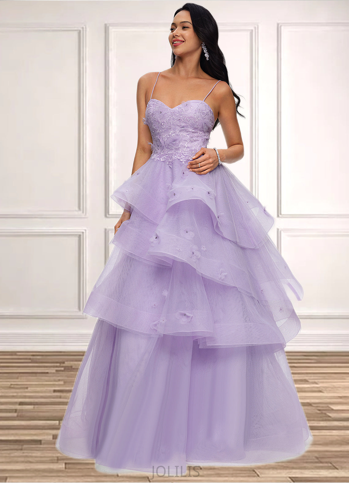 Cassandra Ball-Gown/Princess Sweetheart Floor-Length Tulle Prom Dresses With Beading Sequins HIP0022204