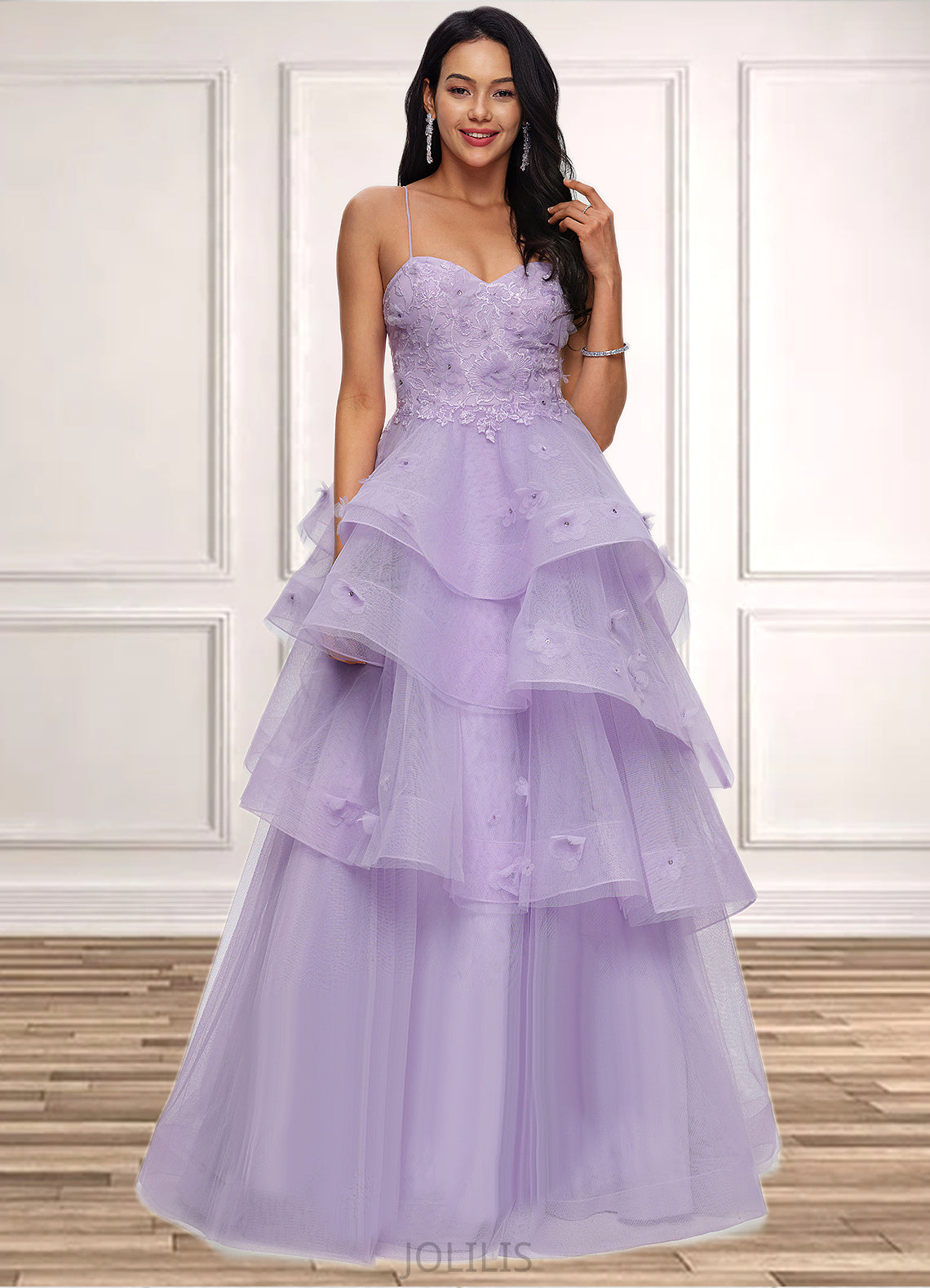 Cassandra Ball-Gown/Princess Sweetheart Floor-Length Tulle Prom Dresses With Beading Sequins HIP0022204