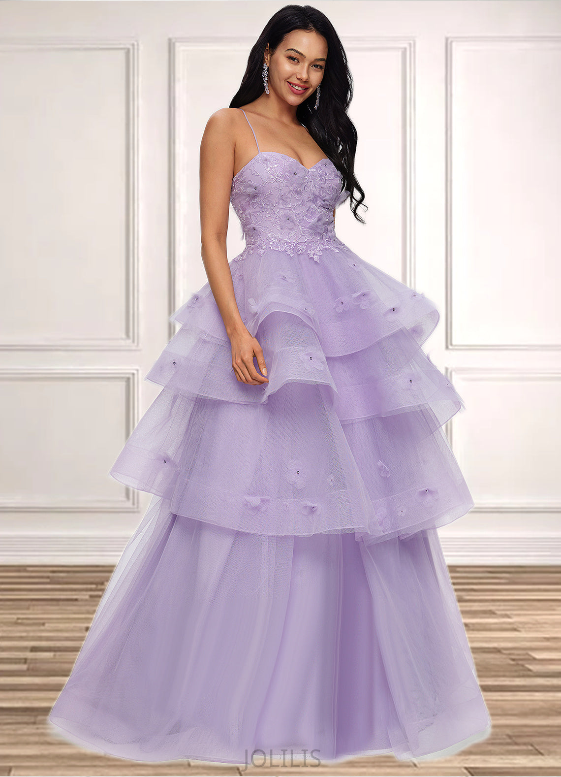 Cassandra Ball-Gown/Princess Sweetheart Floor-Length Tulle Prom Dresses With Beading Sequins HIP0022204