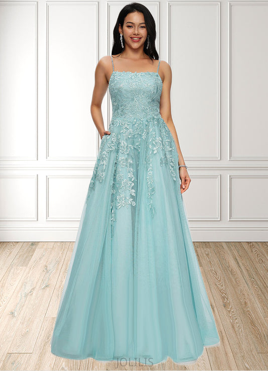 Julia Ball-Gown/Princess Straight Floor-Length Tulle Prom Dresses With Appliques Lace Sequins HIP0022206