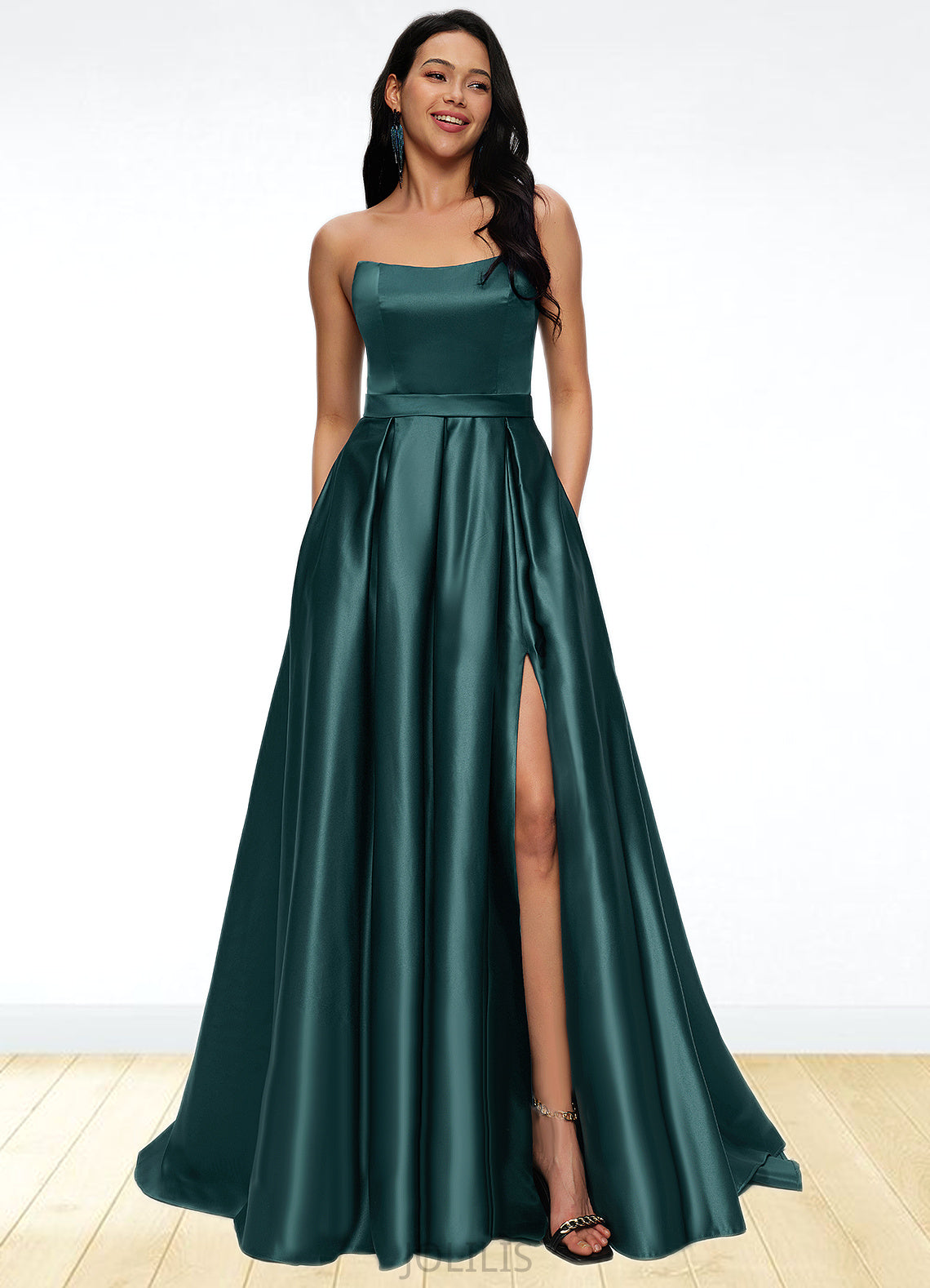 Trudie Ball-Gown/Princess Sweep Train Satin Prom Dresses HIP0022207