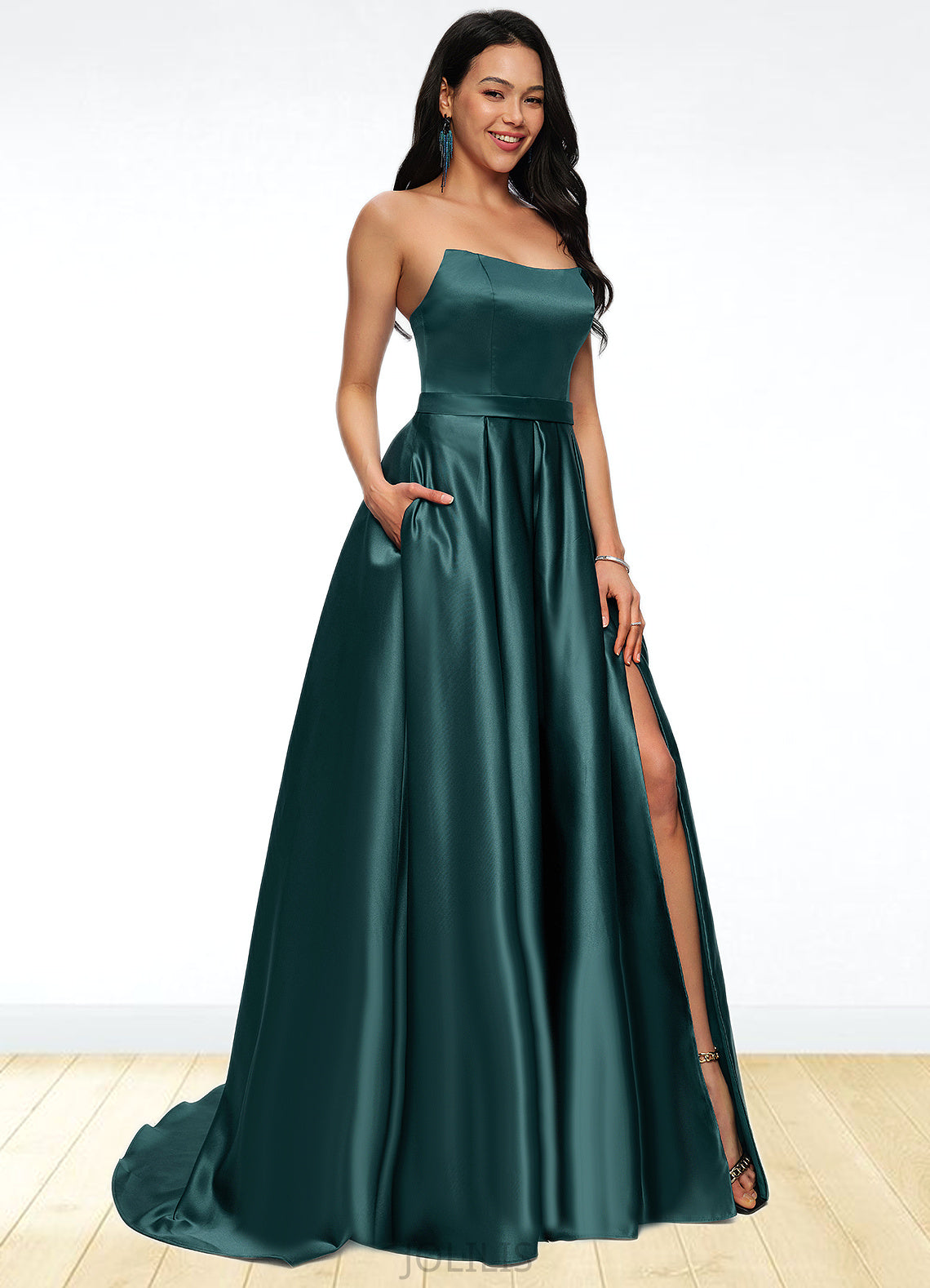 Trudie Ball-Gown/Princess Sweep Train Satin Prom Dresses HIP0022207