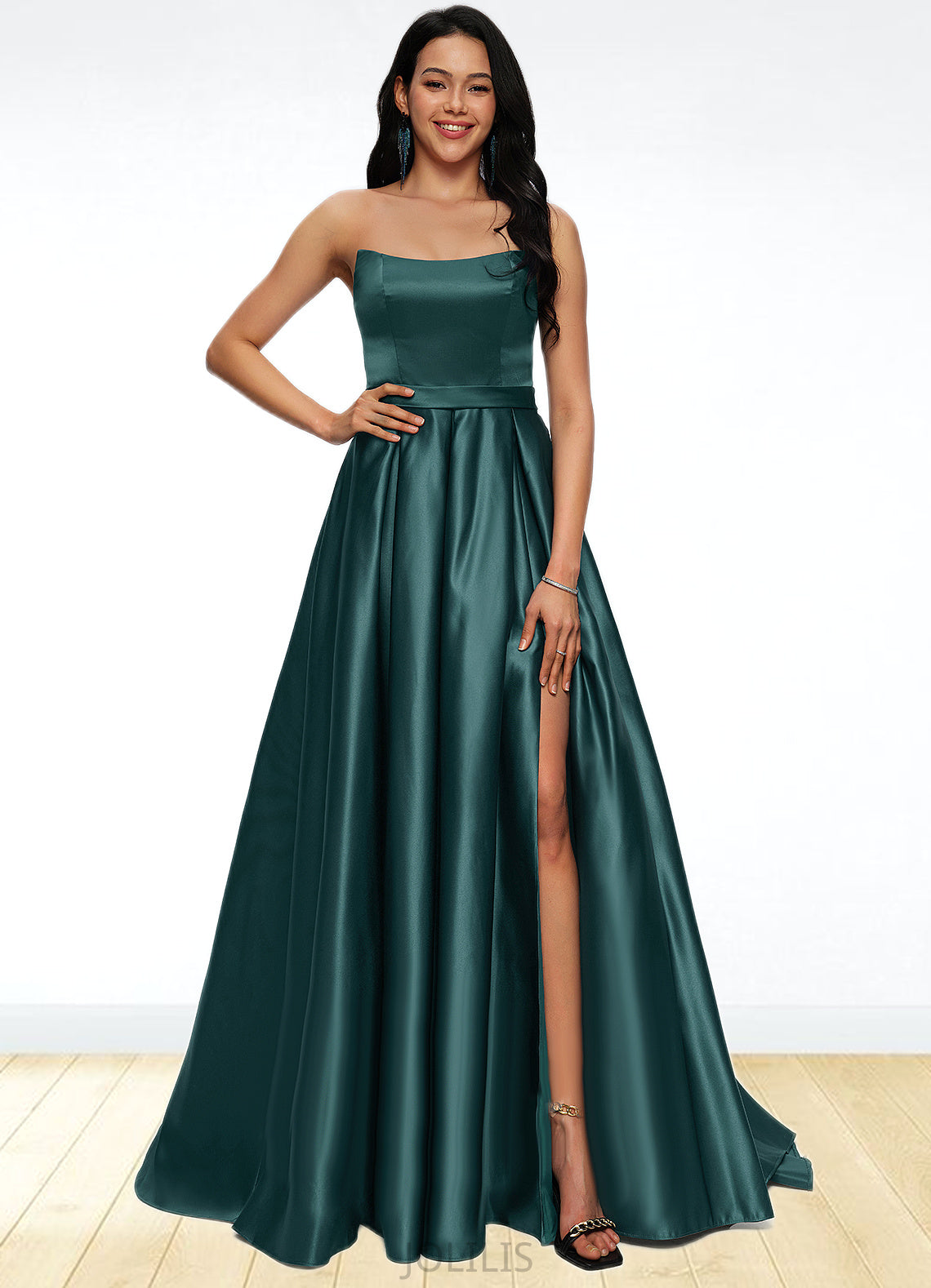 Trudie Ball-Gown/Princess Sweep Train Satin Prom Dresses HIP0022207