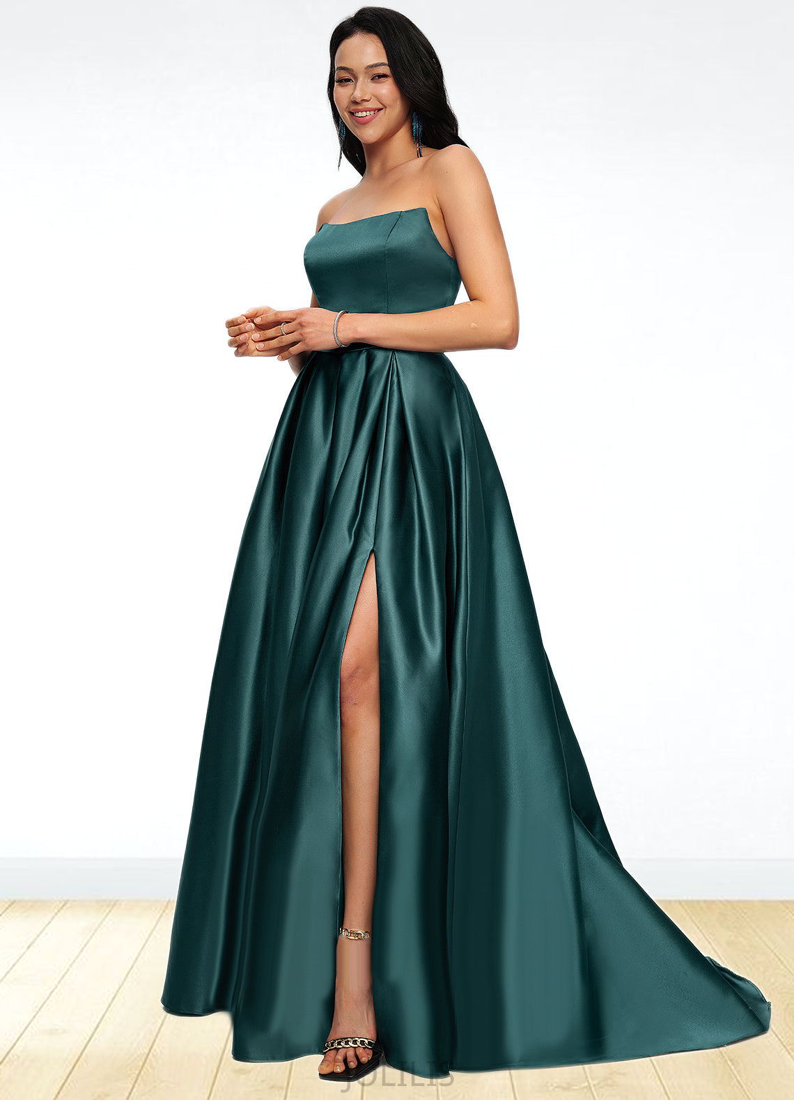 Trudie Ball-Gown/Princess Sweep Train Satin Prom Dresses HIP0022207