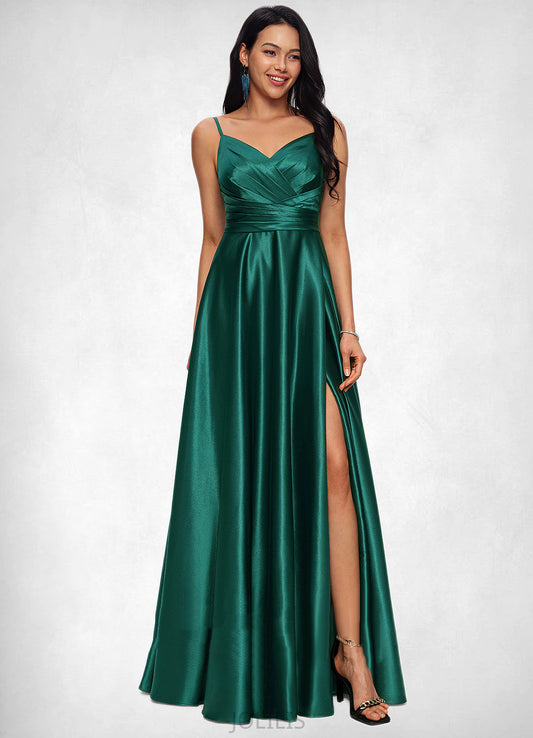 Kathryn A-line V-Neck Floor-Length Stretch Satin Prom Dresses HIP0022211