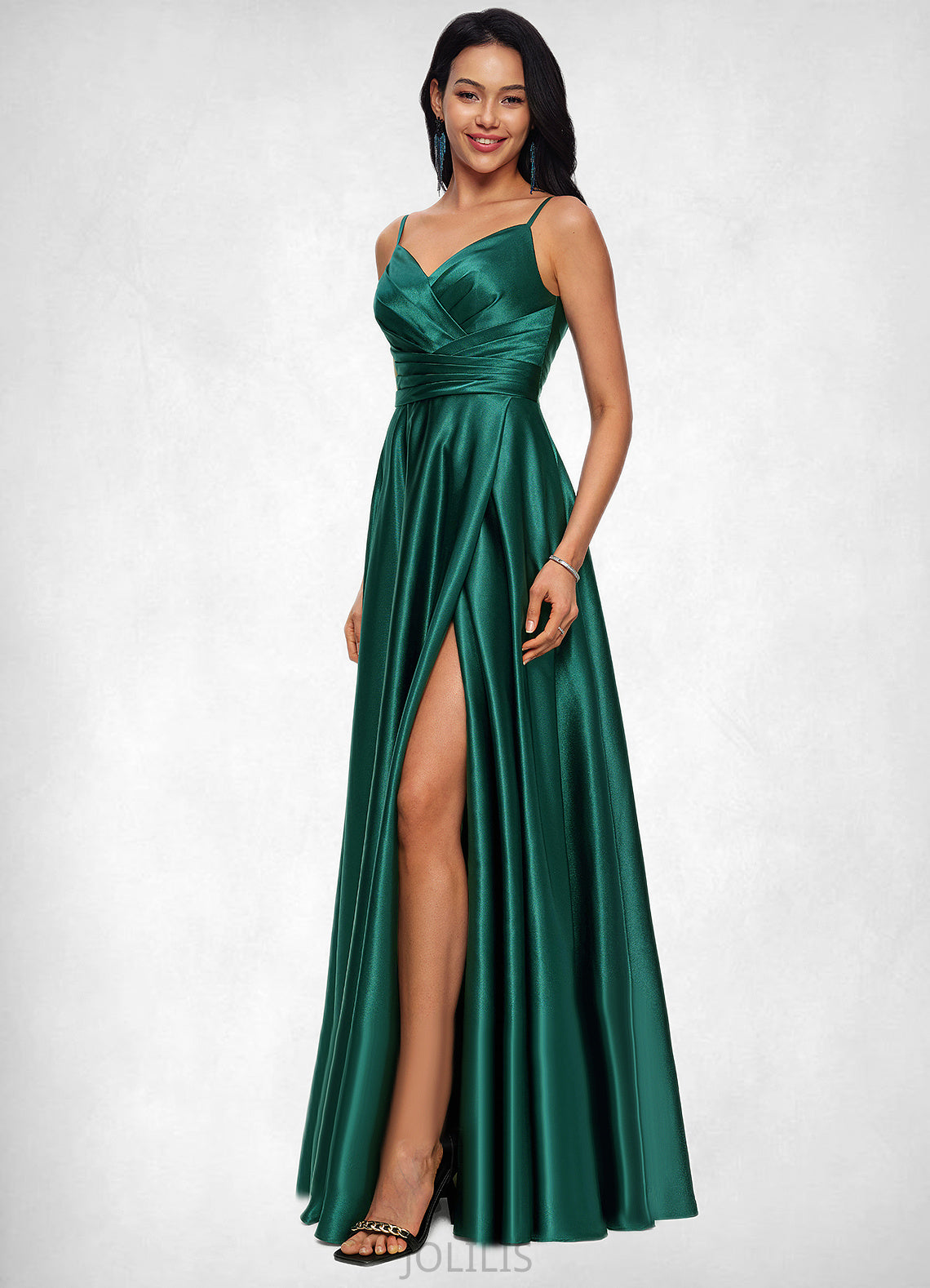 Kathryn A-line V-Neck Floor-Length Stretch Satin Prom Dresses HIP0022211