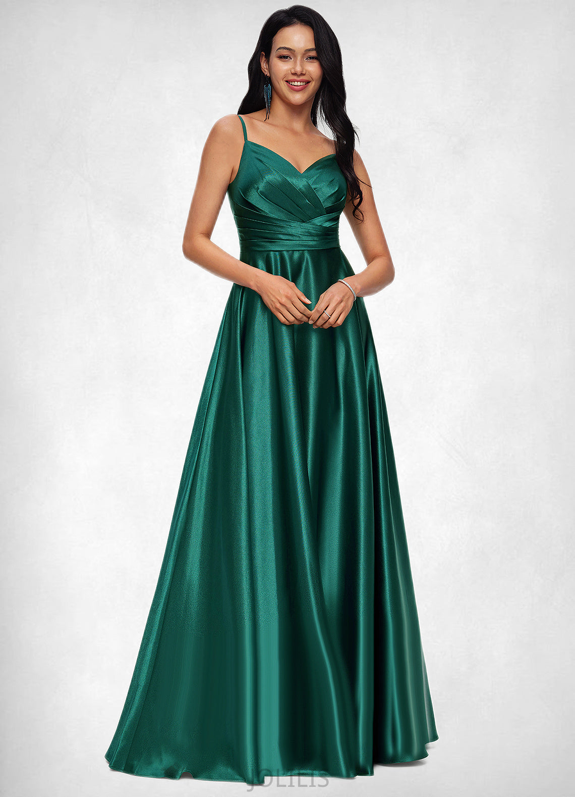 Kathryn A-line V-Neck Floor-Length Stretch Satin Prom Dresses HIP0022211