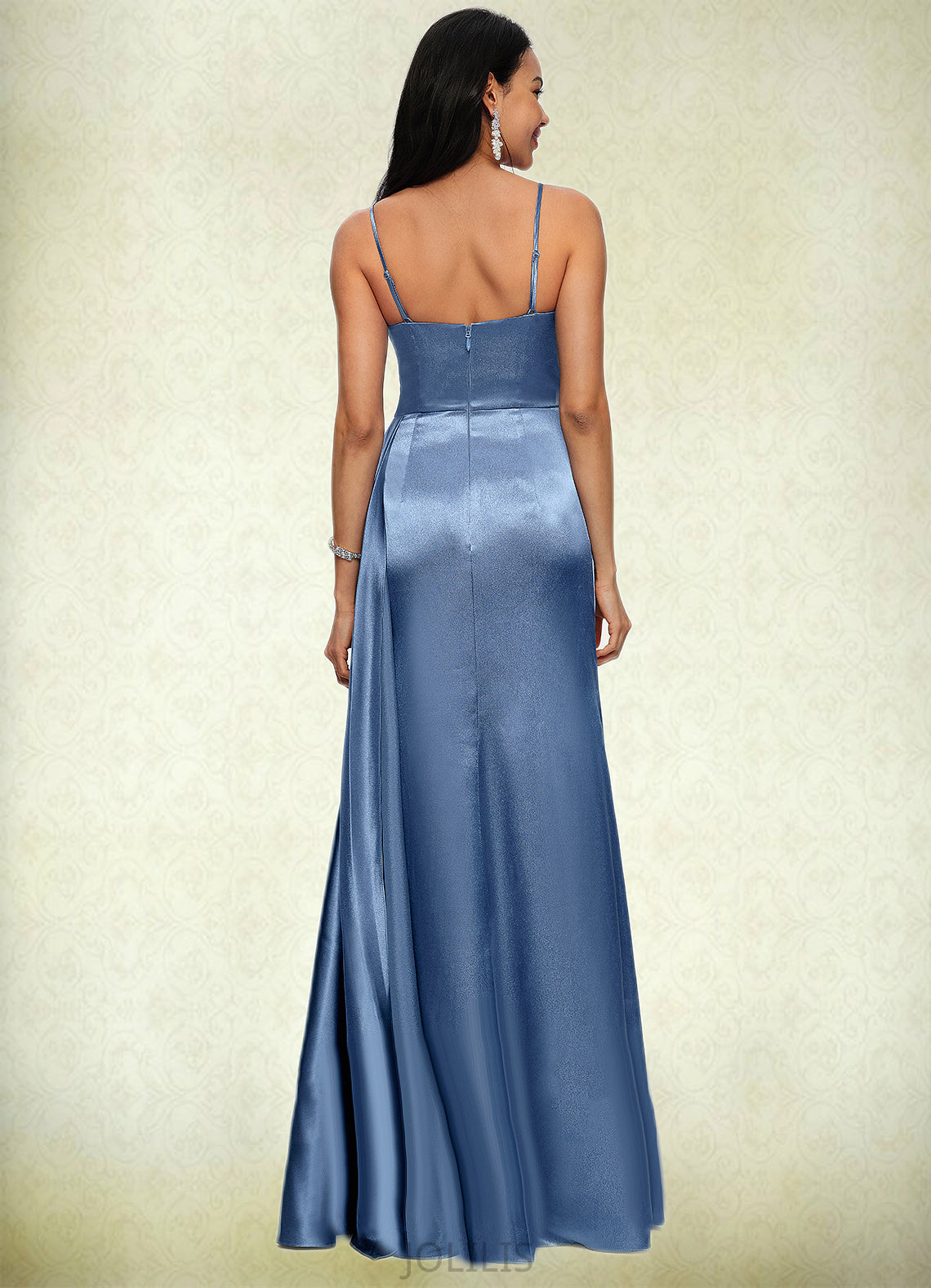 Sydney Sheath/Column V-Neck Floor-Length Stretch Satin Prom Dresses With Pleated HIP0022214