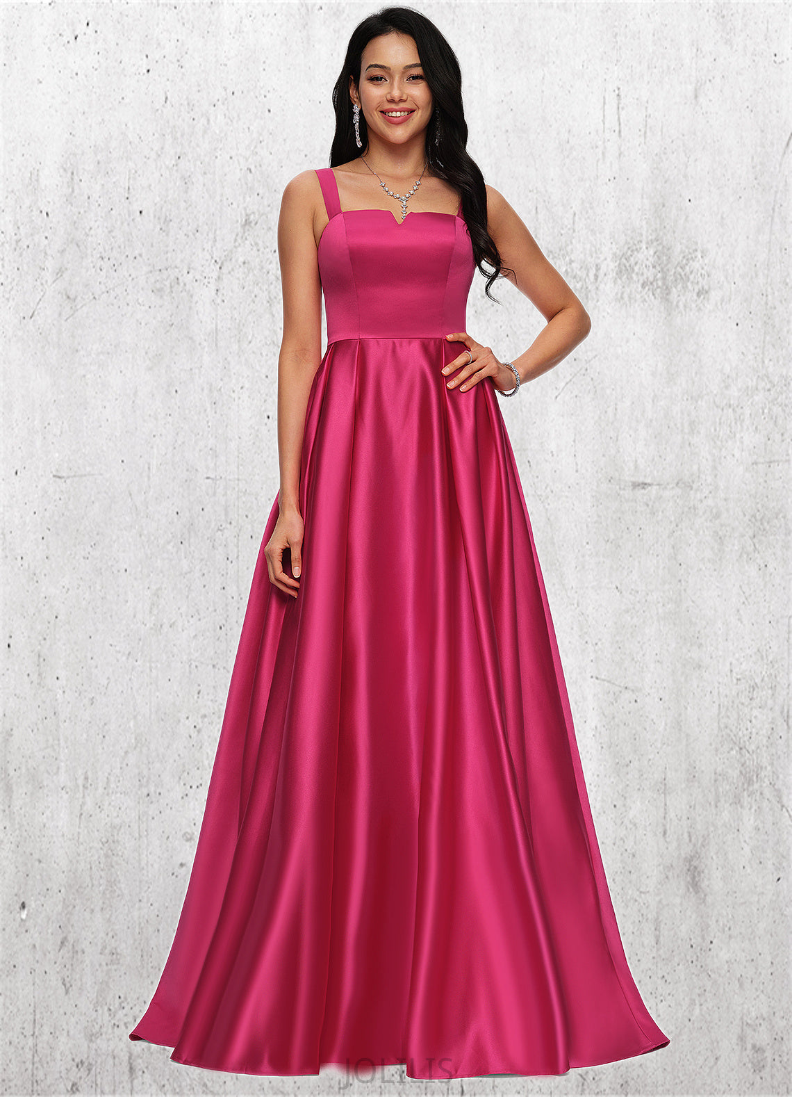 Jaida Ball-Gown/Princess V-Neck Sweep Train Satin Prom Dresses HIP0022215