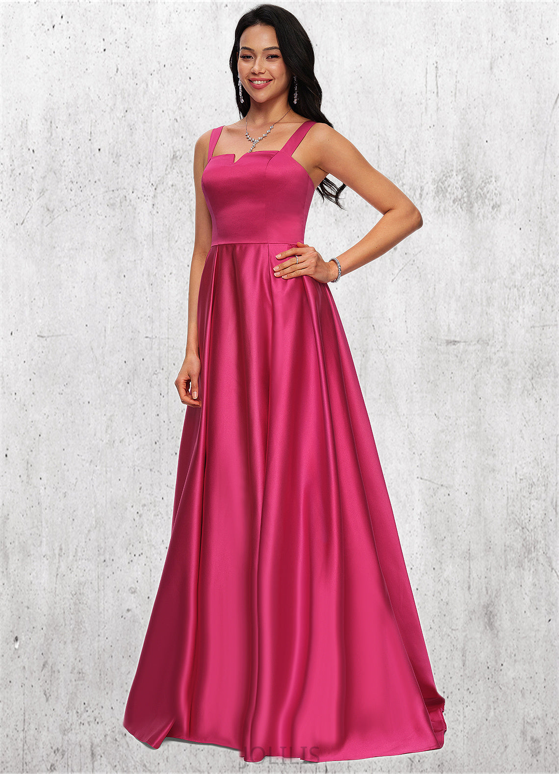 Jaida Ball-Gown/Princess V-Neck Sweep Train Satin Prom Dresses HIP0022215