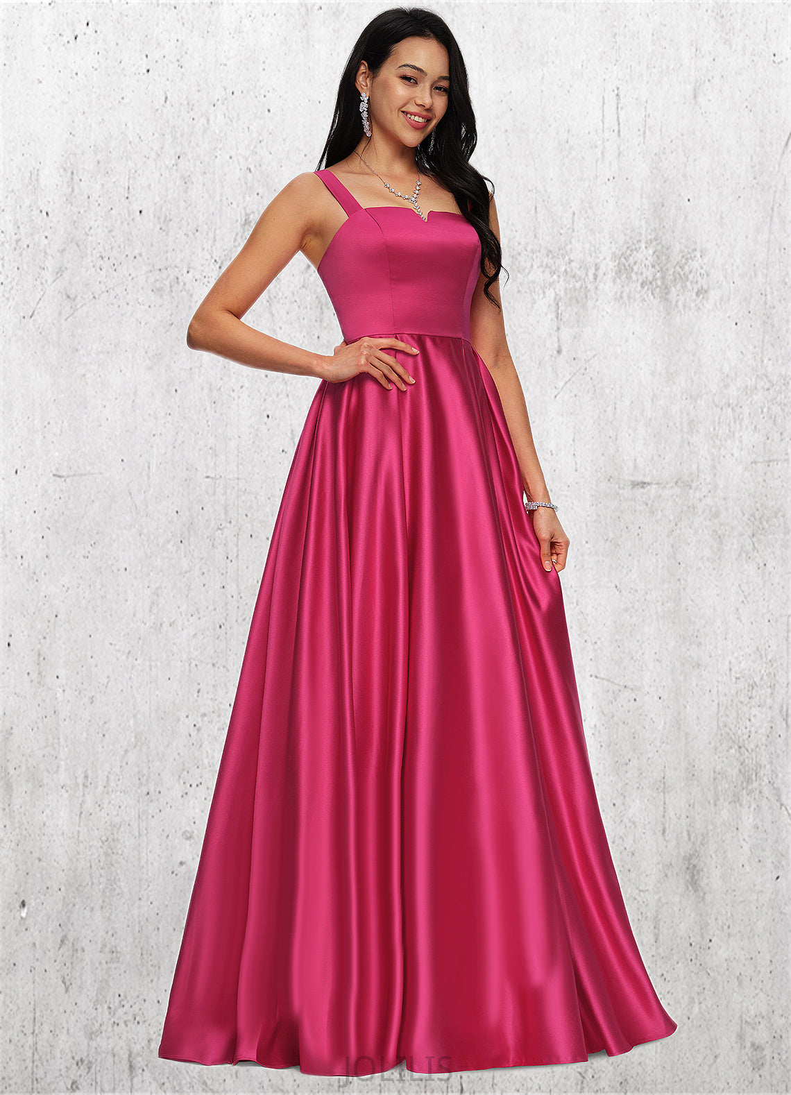 Jaida Ball-Gown/Princess V-Neck Sweep Train Satin Prom Dresses HIP0022215