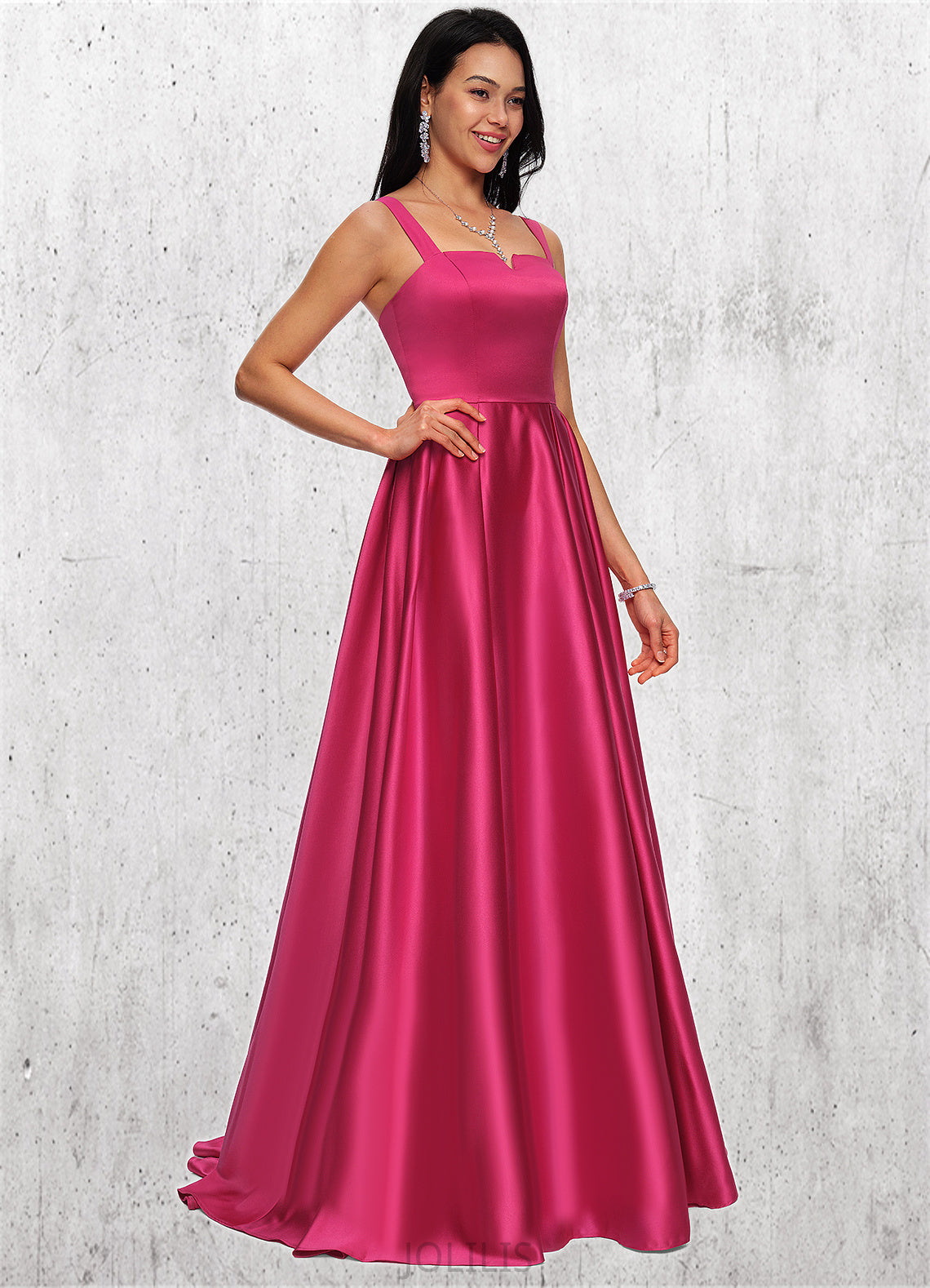 Jaida Ball-Gown/Princess V-Neck Sweep Train Satin Prom Dresses HIP0022215