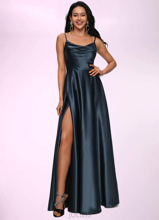 Cameron A-line Cowl Floor-Length Stretch Satin Prom Dresses HIP0022216