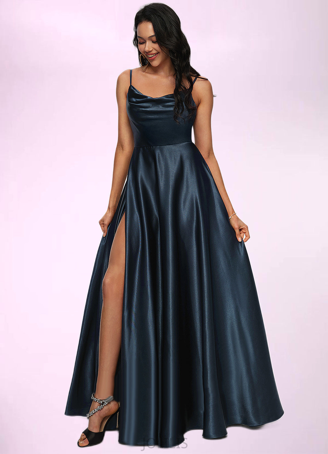 Cameron A-line Cowl Floor-Length Stretch Satin Prom Dresses HIP0022216