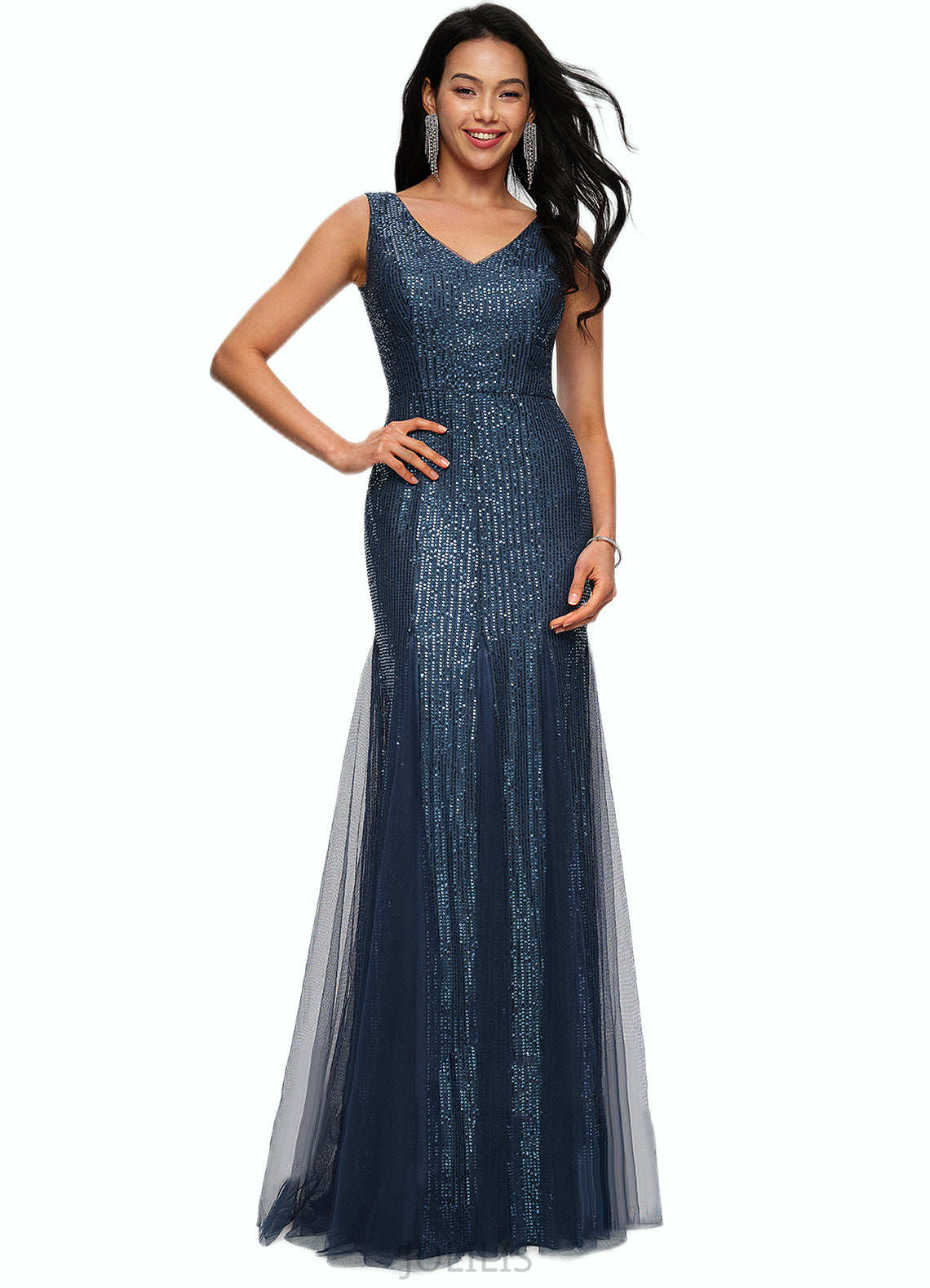 Lorena Sheath/Column V-Neck Floor-Length Sequin Prom Dresses HIP0022218