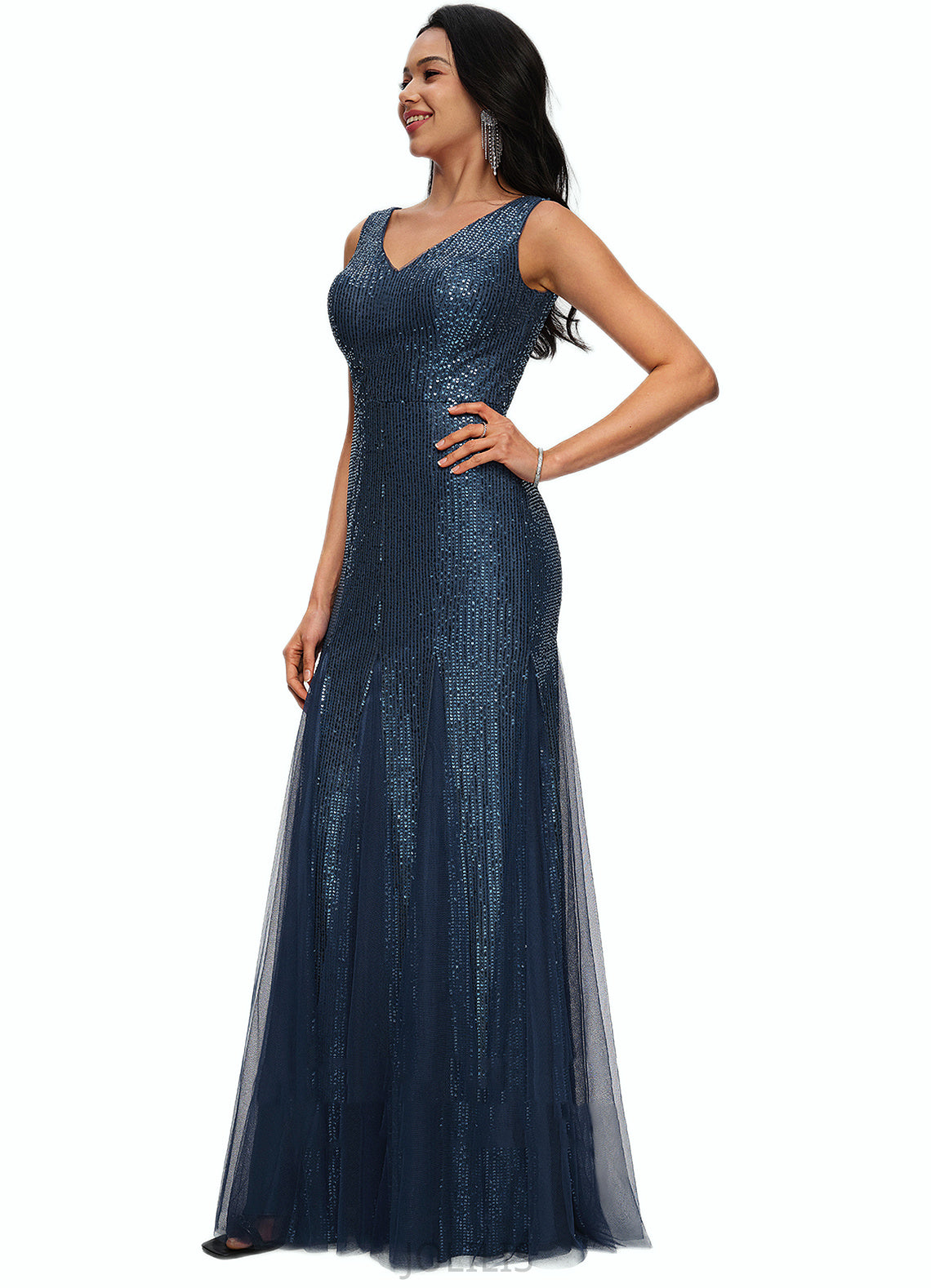 Lorena Sheath/Column V-Neck Floor-Length Sequin Prom Dresses HIP0022218