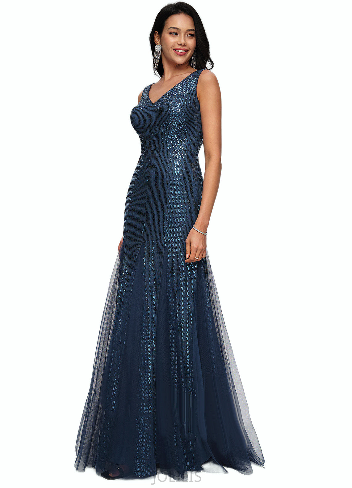 Lorena Sheath/Column V-Neck Floor-Length Sequin Prom Dresses HIP0022218