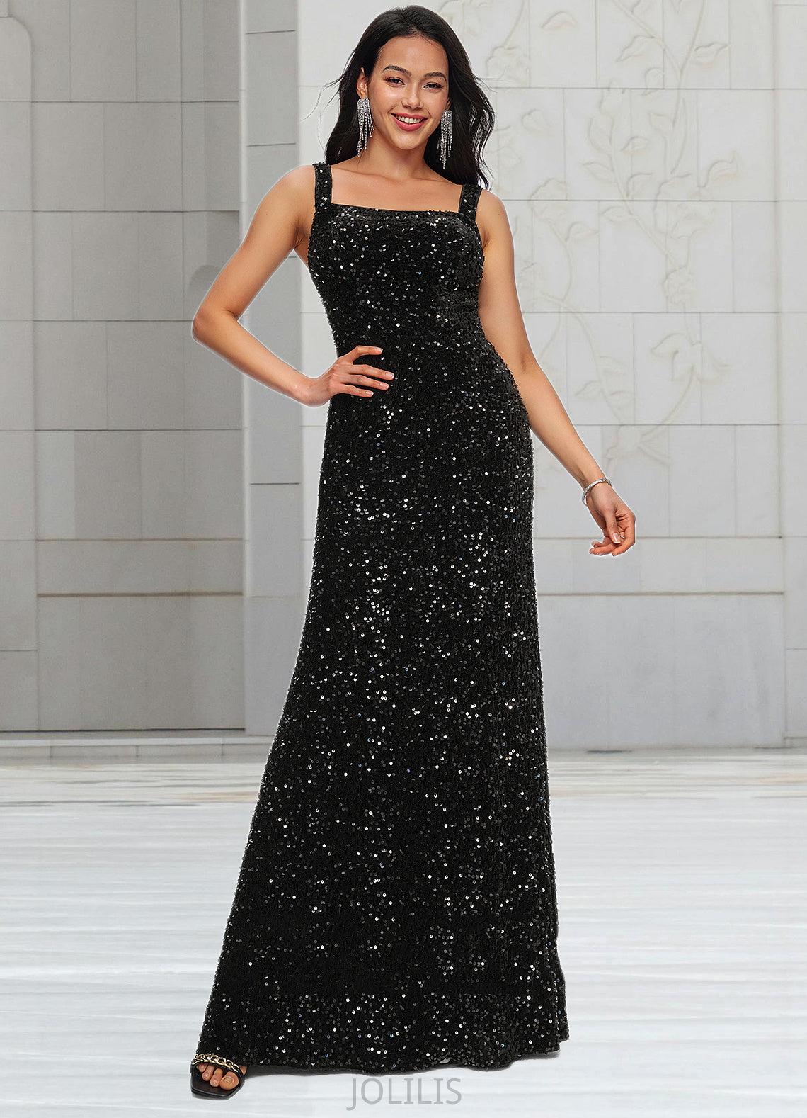 Jaylen Sheath/Column Scoop Floor-Length Sequin Prom Dresses HIP0022228