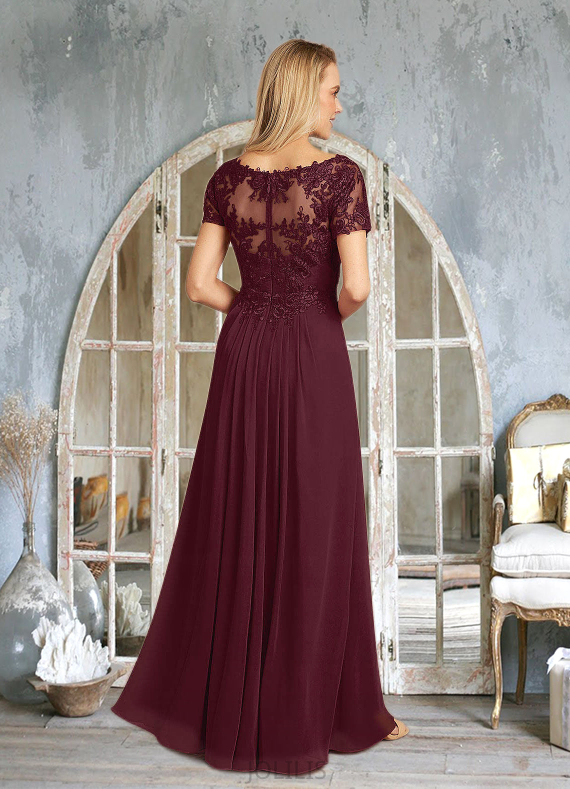 Valery A-Line Lace Chiffon Floor-Length Dress HIP0022662