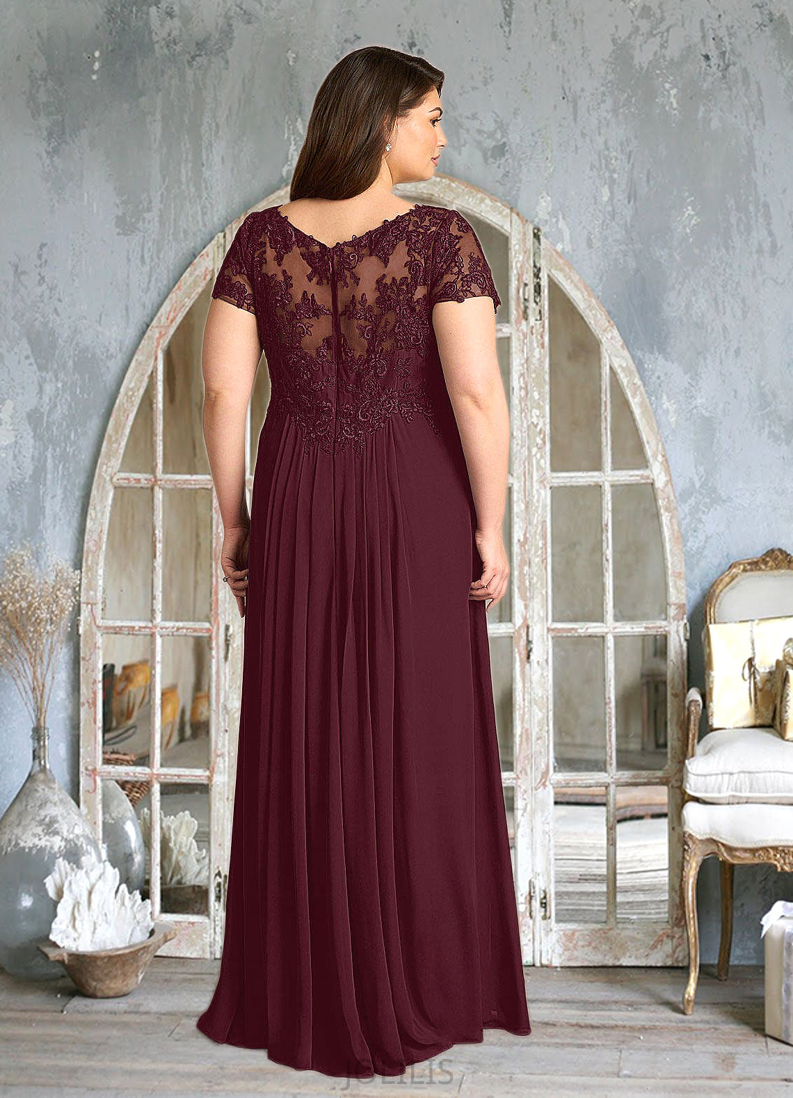 Valery A-Line Lace Chiffon Floor-Length Dress HIP0022662