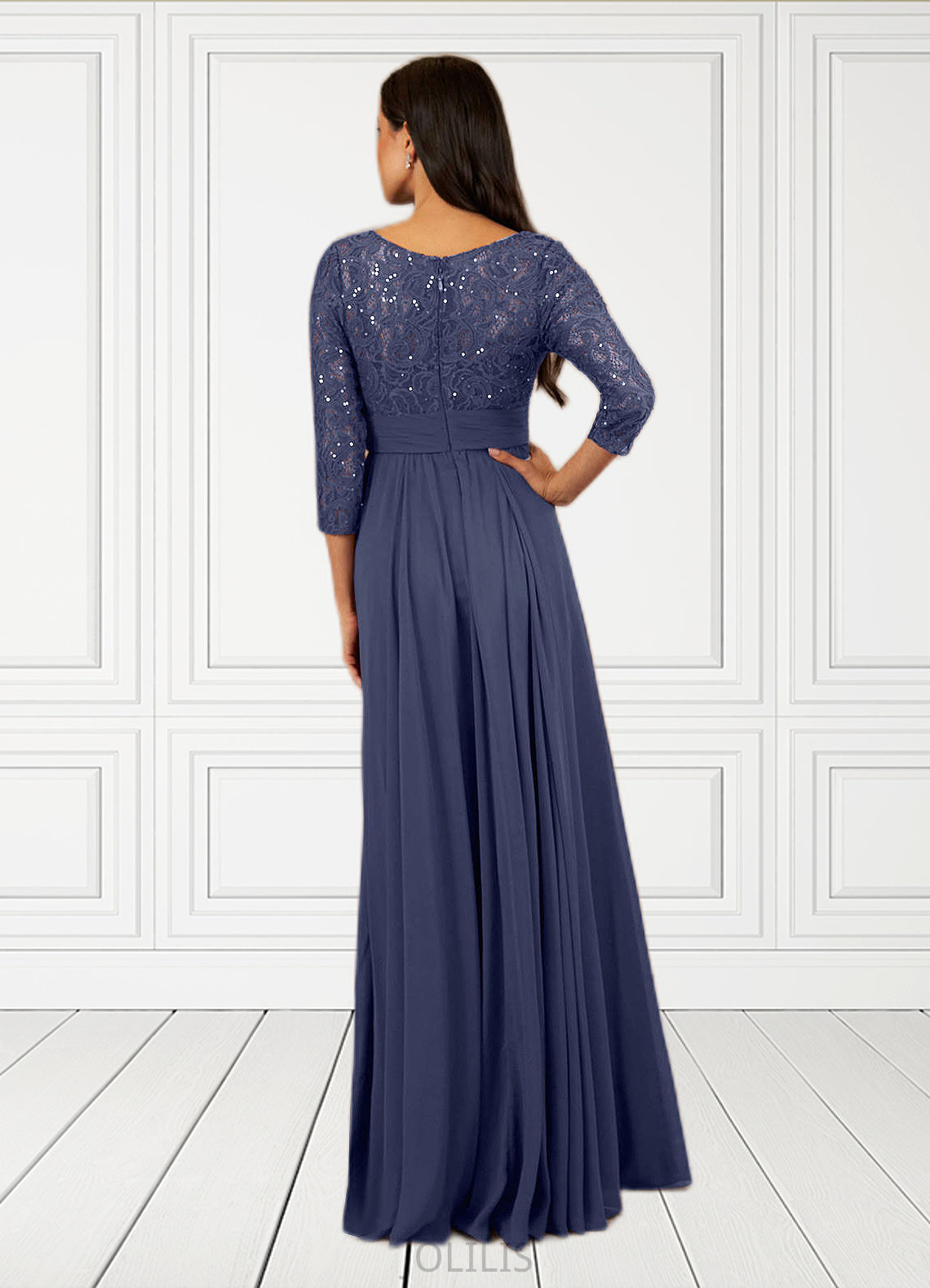 Meredith A-Line Sequins Chiffon Floor-Length Dress HIP0022674