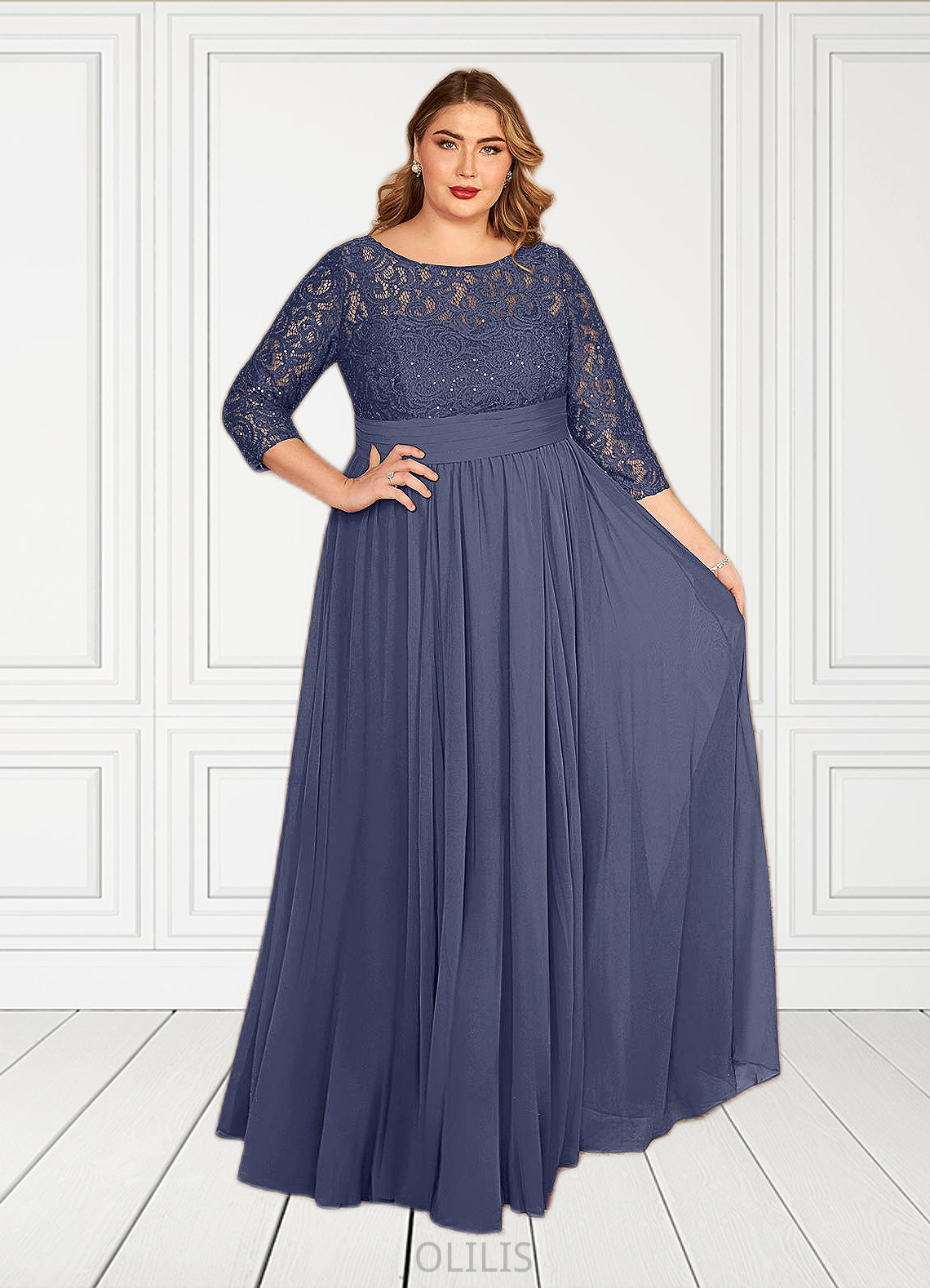 Meredith A-Line Sequins Chiffon Floor-Length Dress HIP0022674