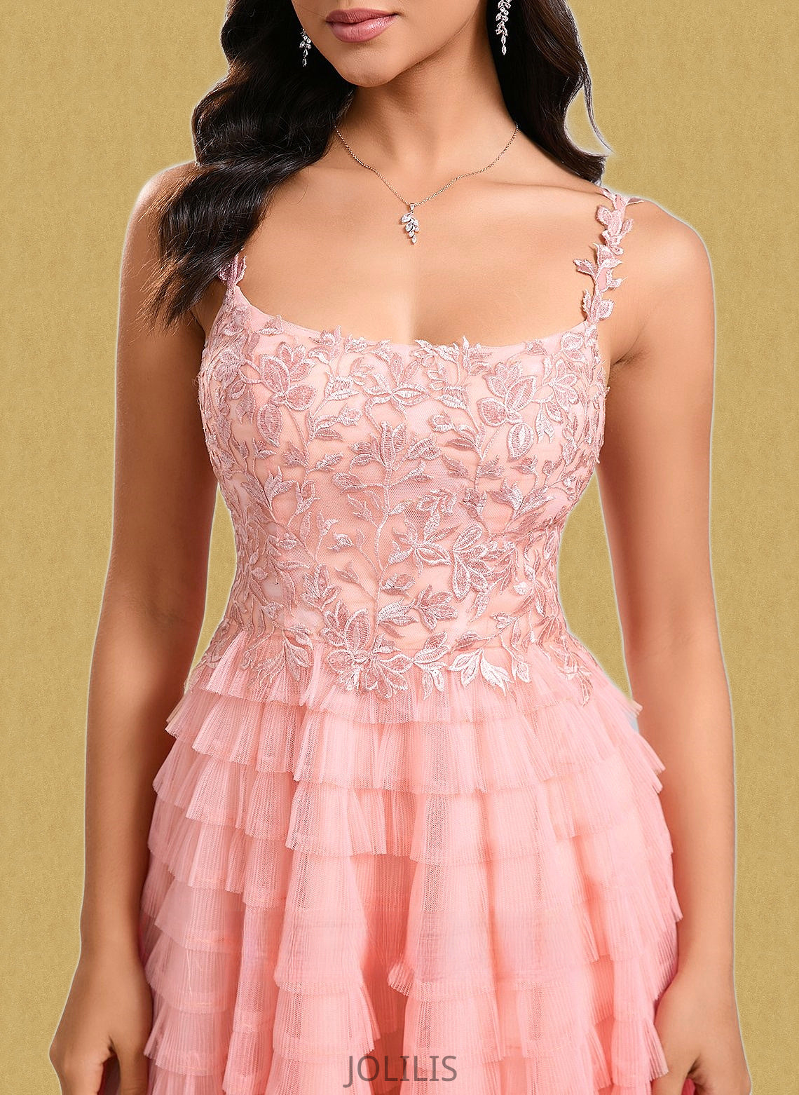 Lucille Ball-Gown/Princess Scoop Short Tulle Lace Homecoming Dress With Ruffle HIP0025676