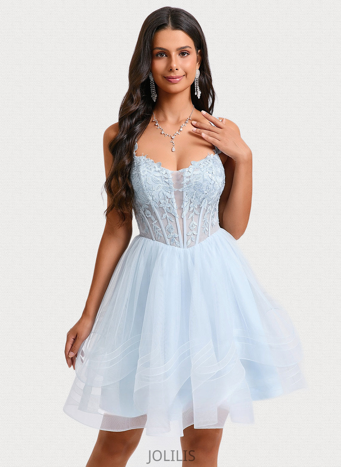 Anahi Ball-Gown/Princess Scoop Short Tulle Homecoming Dress With Appliques Lace HIP0025659