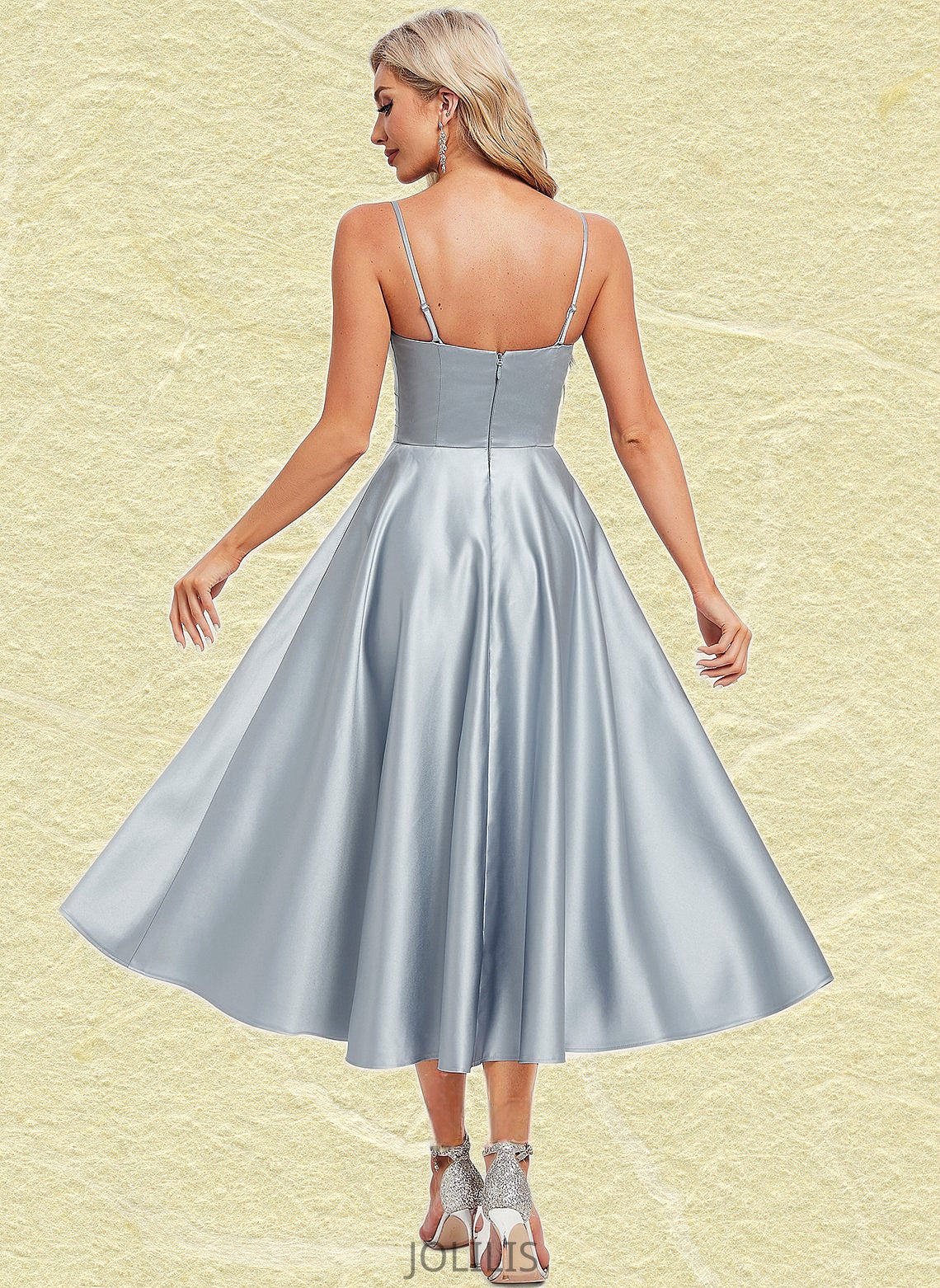 Amari A-line V-Neck Tea-Length Satin Homecoming Dress HIP0025694