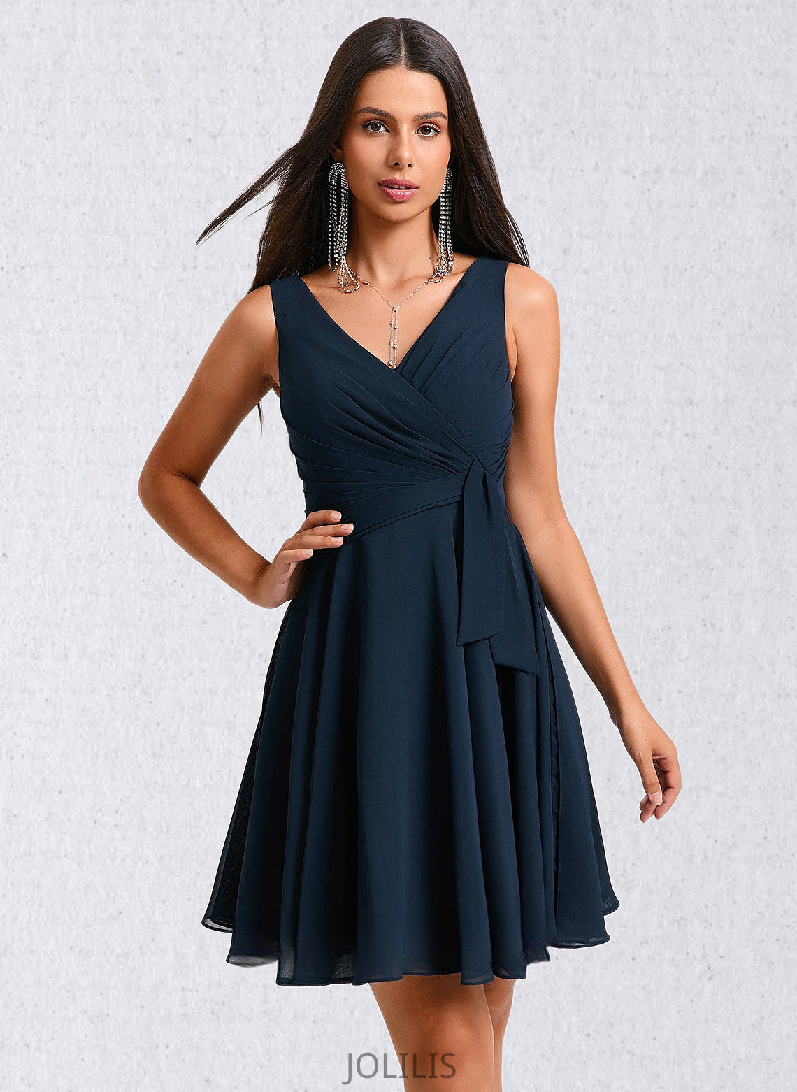 Izabelle A-line V-Neck Short Chiffon Homecoming Dress With Pleated HIP0025644