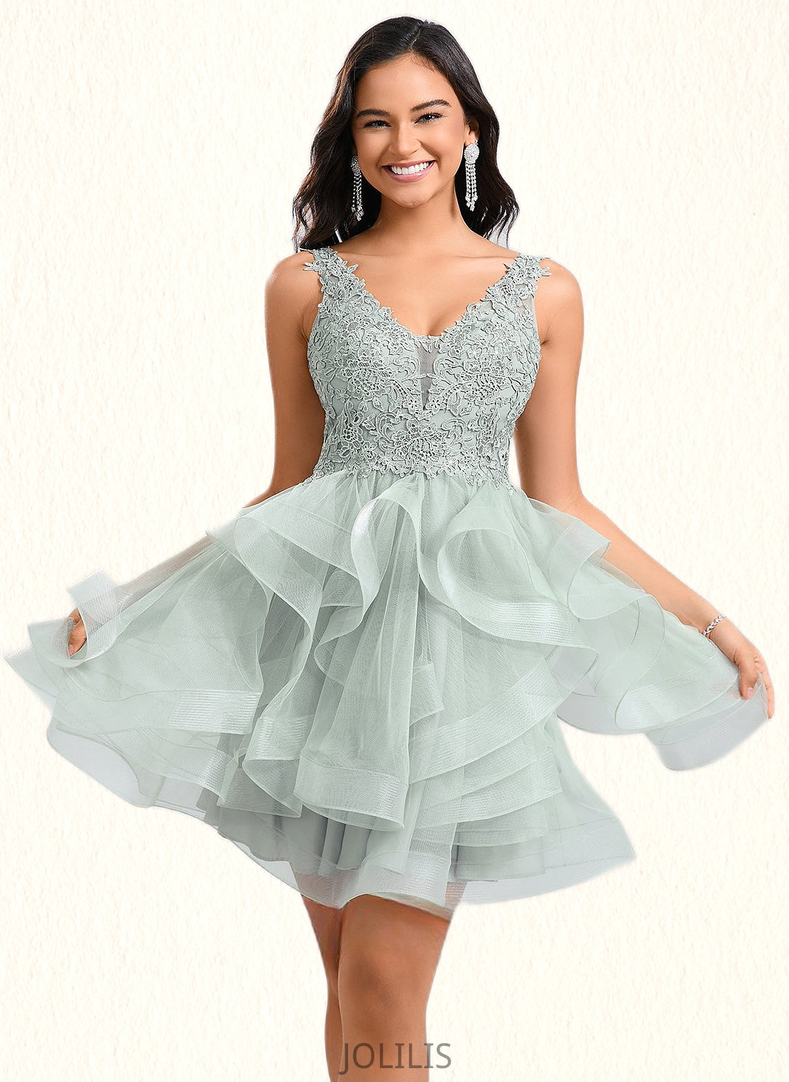 Alicia Ball-Gown/Princess V-Neck Short Tulle Lace Homecoming Dress HIP0025671