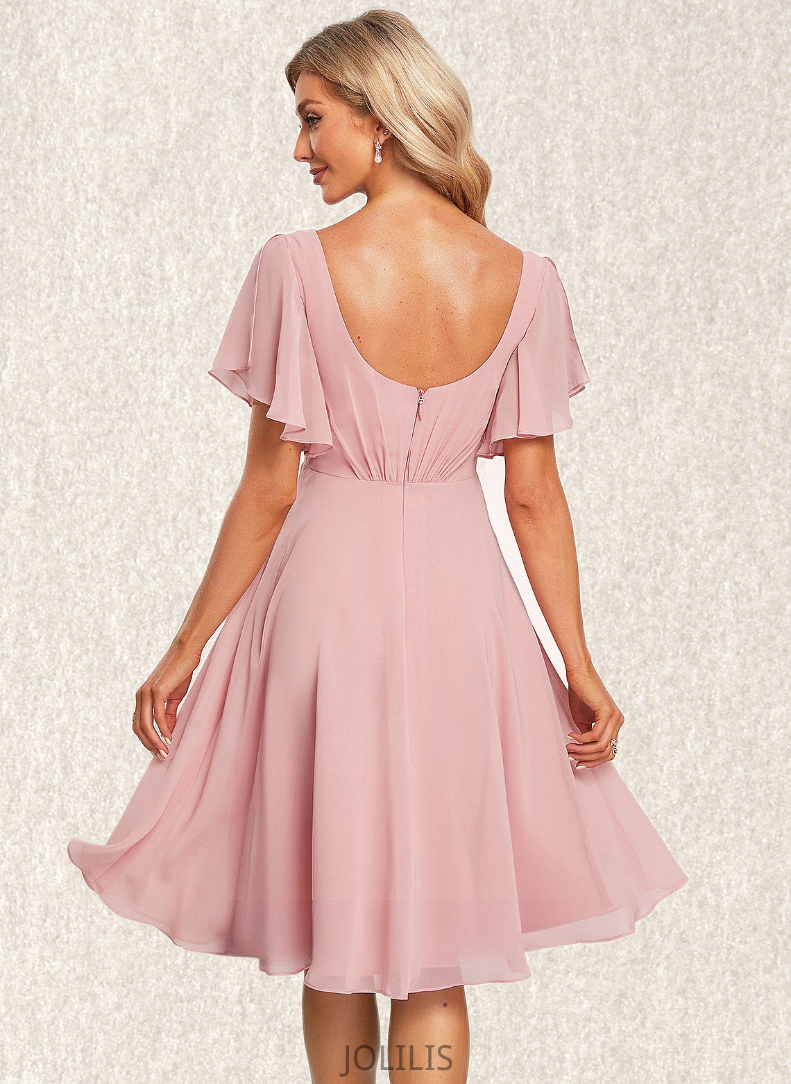 Leslie A-line V-Neck Knee-Length Chiffon Homecoming Dress HIP0025702