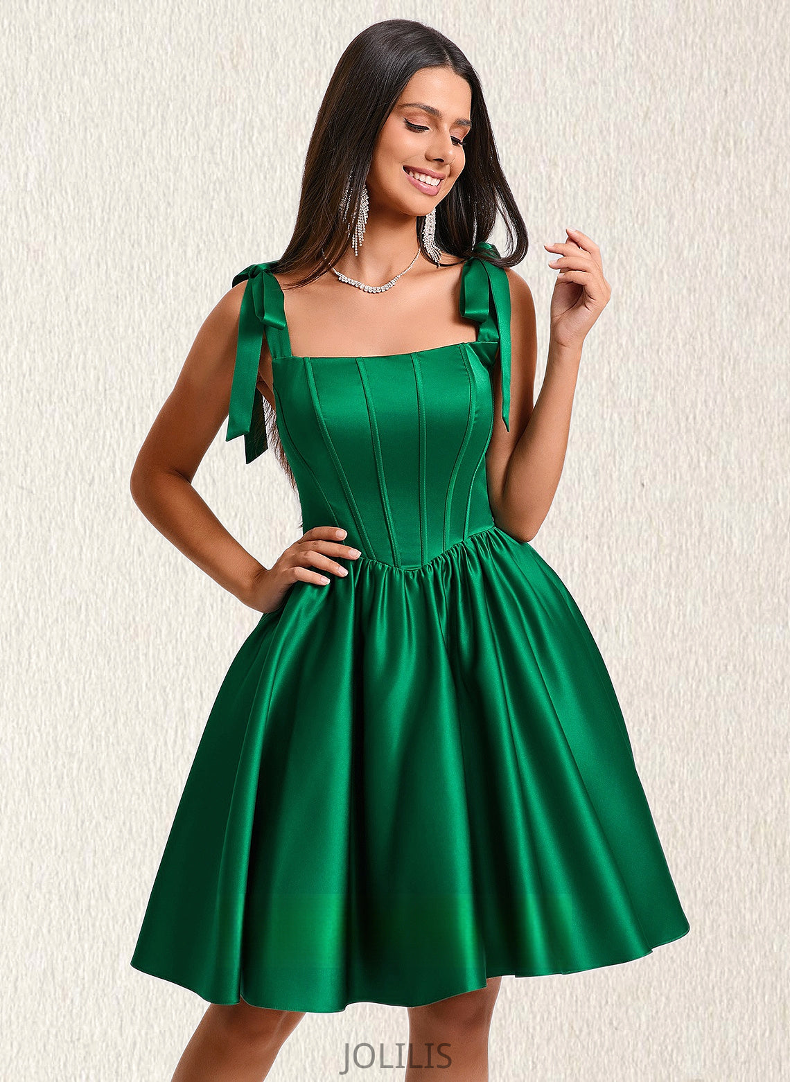 Sophie Ball-Gown/Princess Straight Short Satin Homecoming Dress With Bow HIP0025645